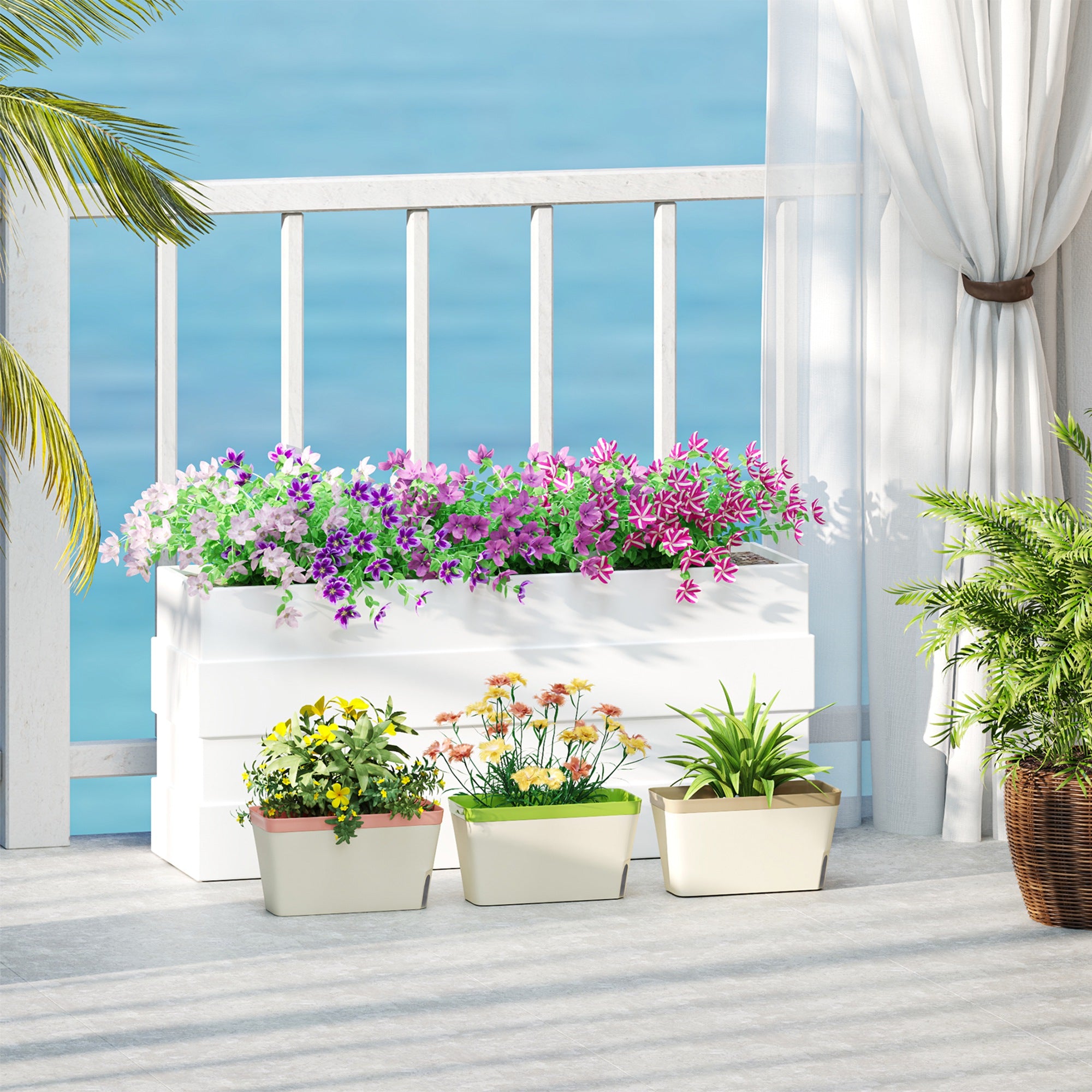 Set of 3 Self Watering Plant Pots with Water Level Window - Plastic