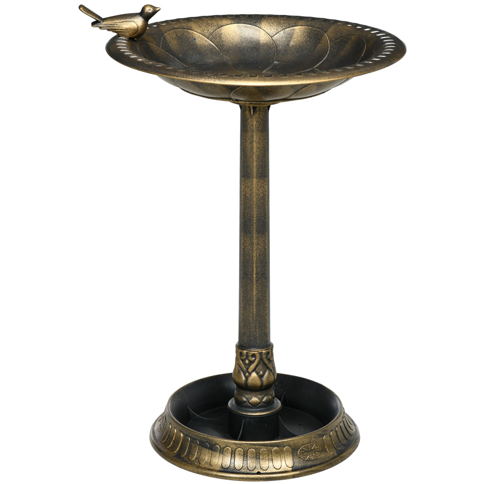 72cm Antique Vintage Style Bird Bath with Bird Decoration and Flower Planter Base - Bronze Tone