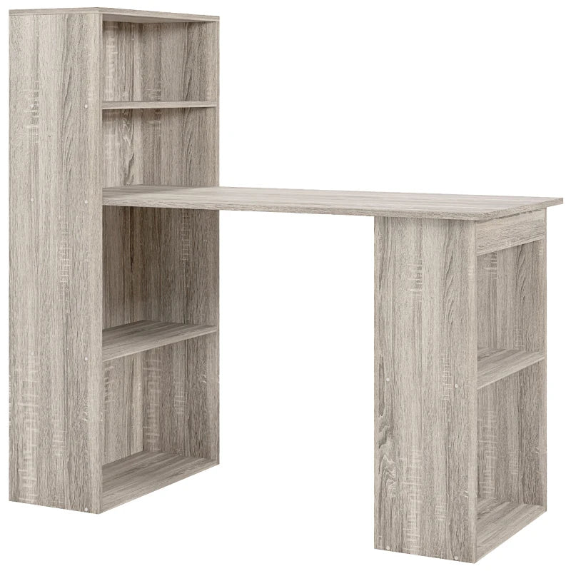 120cm Modern Computer Desk Bookshelf Study Table Workstation PC Laptop Writing Home Office 6 Shelves, Grey Wood-Effect
