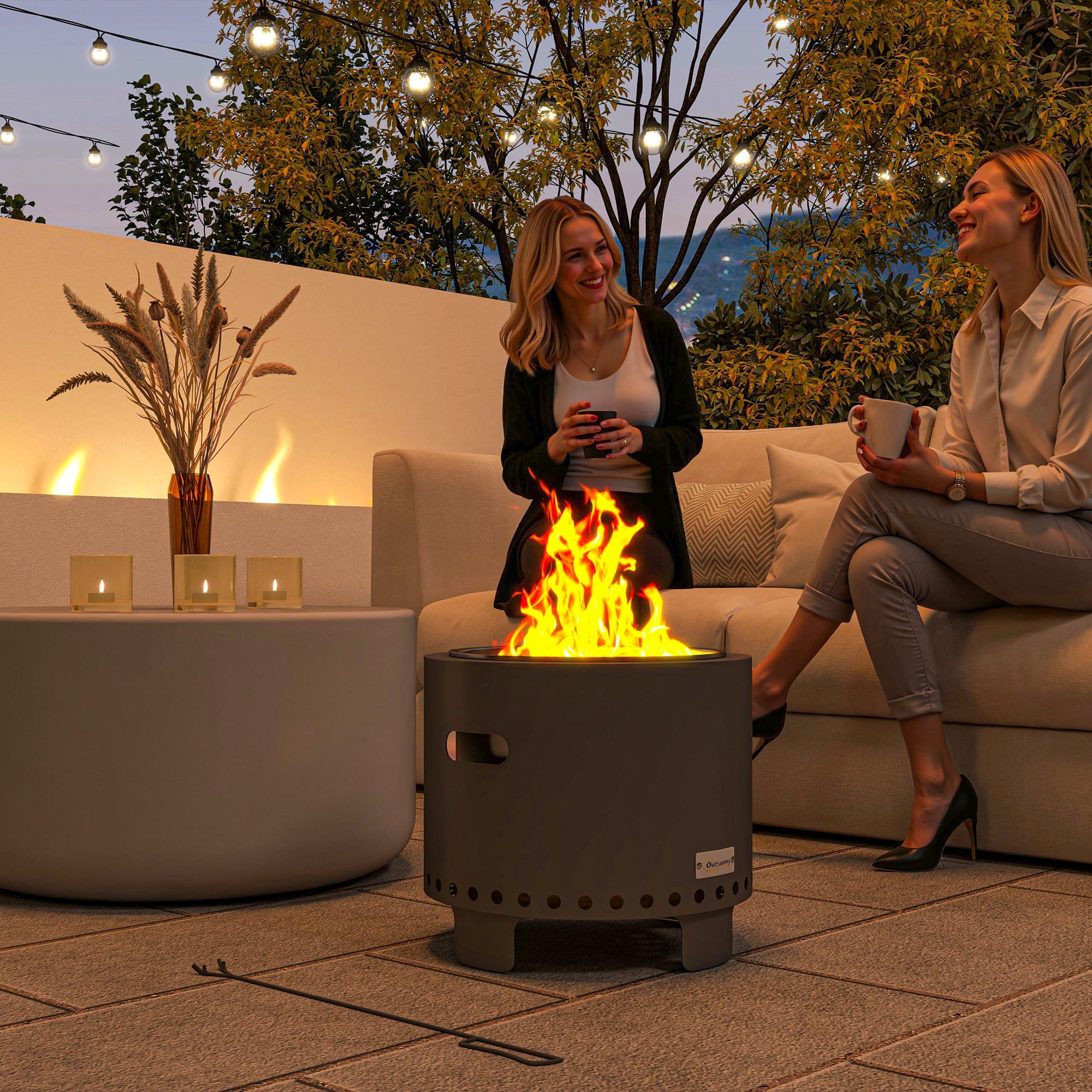 Smokeless Steel Fire Pit with Poker 45cm Diameter - Grey