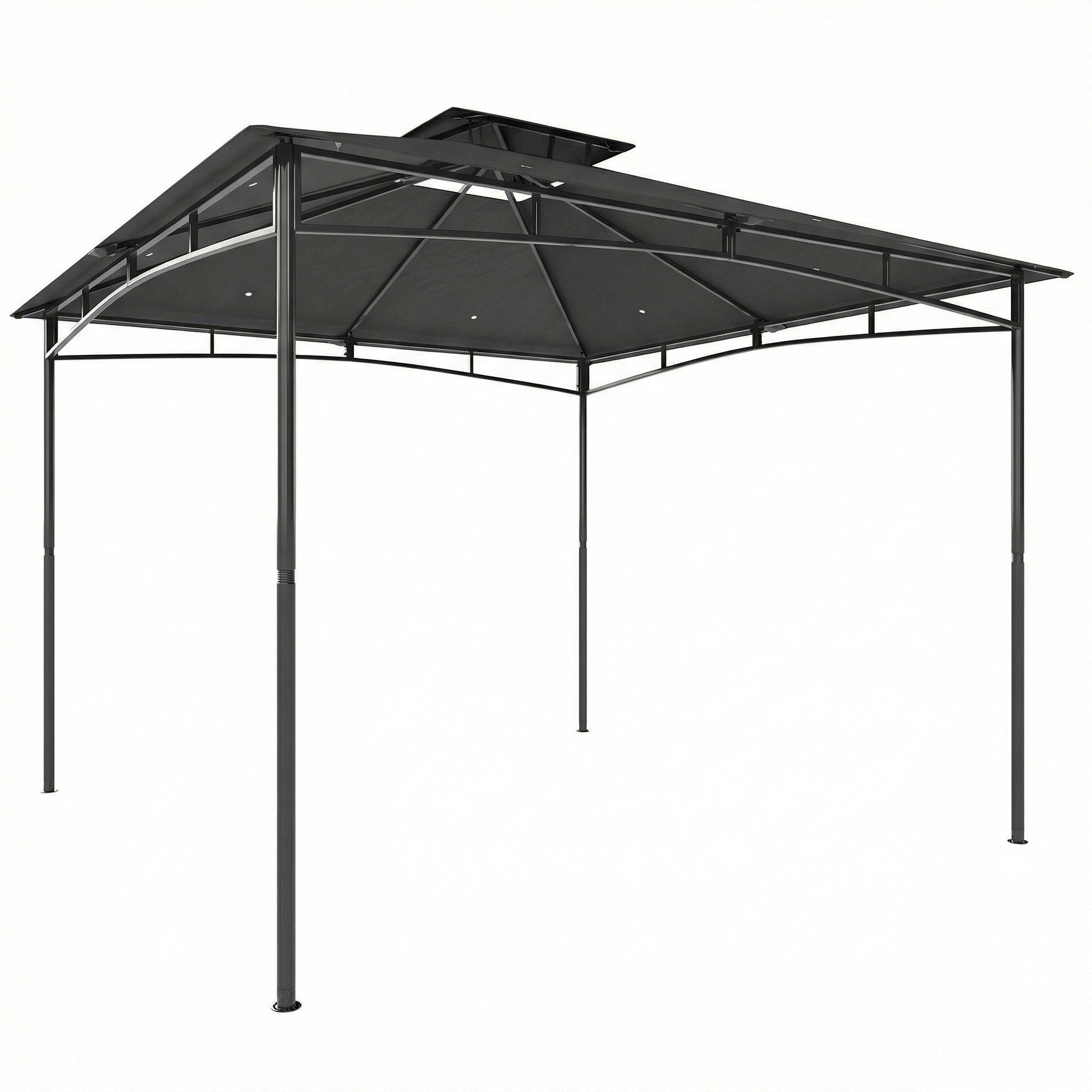3 x 3 m Gazebo, Garden Gazebo with 2-Tier Roof, Metal Frame, Dark Grey