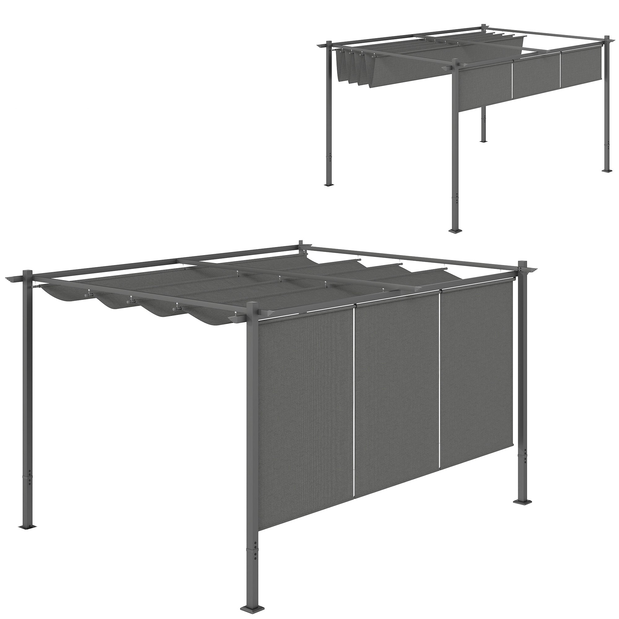 3 x 4m Metal Pergola Kit with Retractable Roof and UPF30+ Shade - Grey