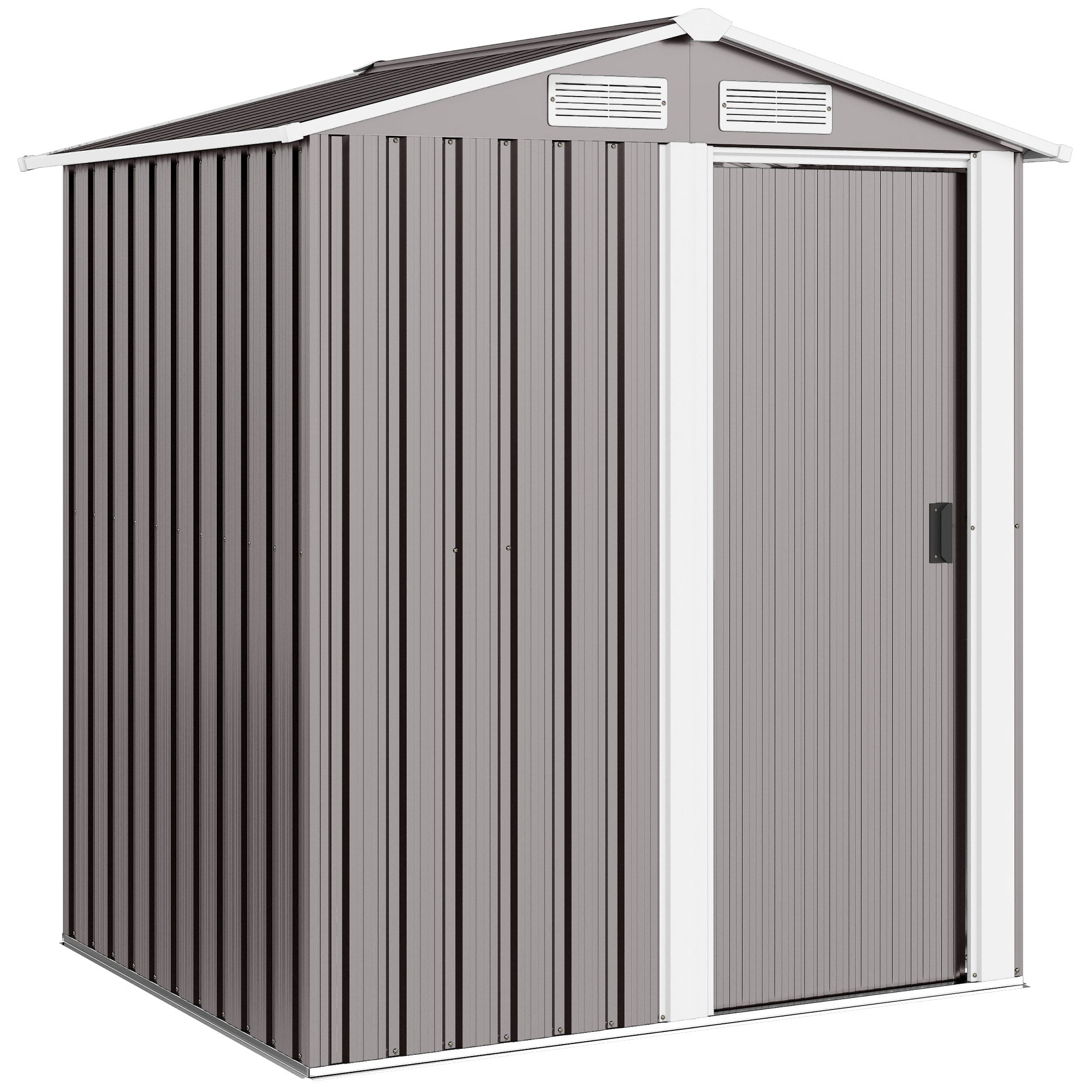 Garden Metal Tool Storage Shed with Sliding Door, Sloped Roof and Foundation Kit, 152 x 132 x 188cm, Grey