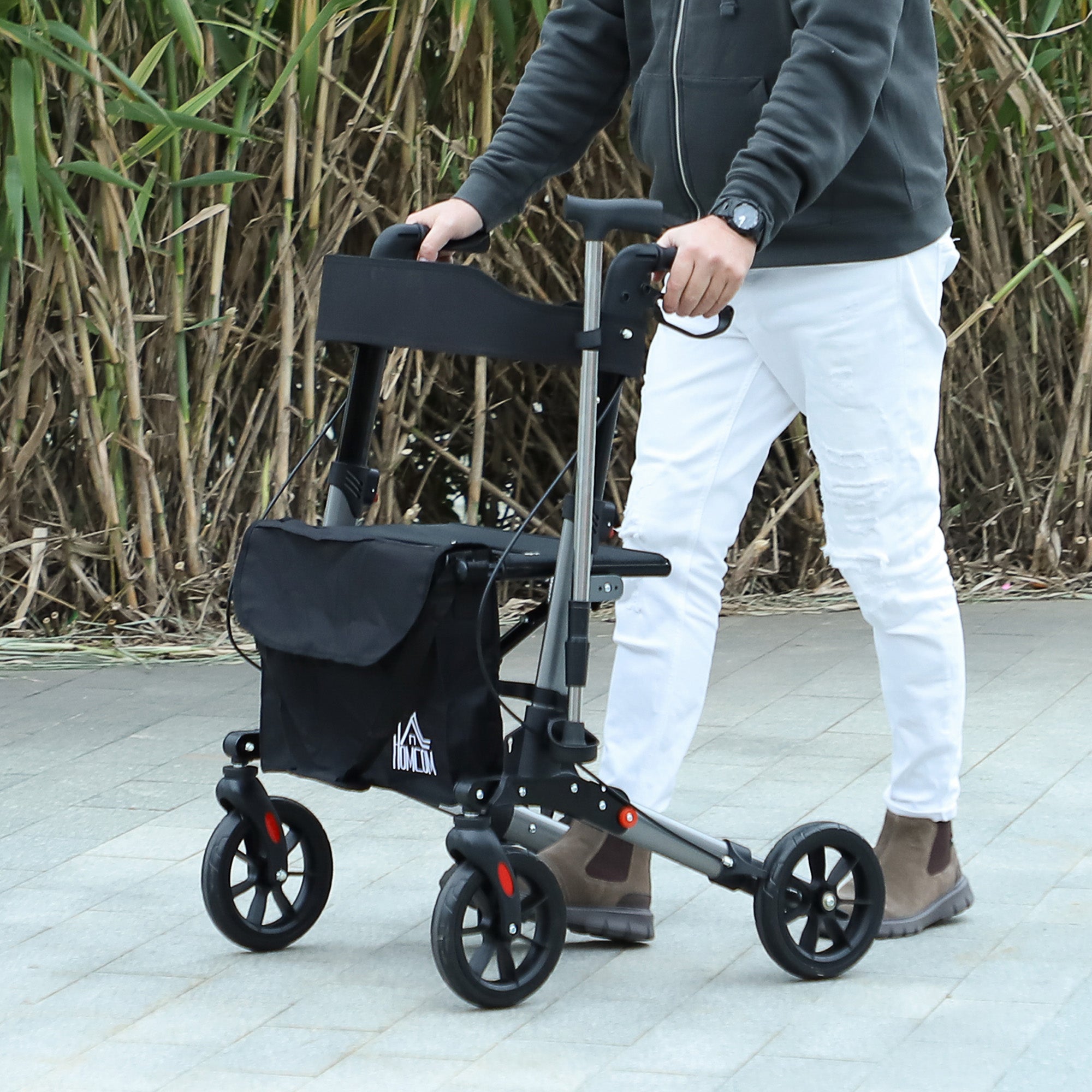 4 Wheel Rollator Walker with Seat, Backrest, Dual Brakes, Cane Holder & Carry Bag - Silver