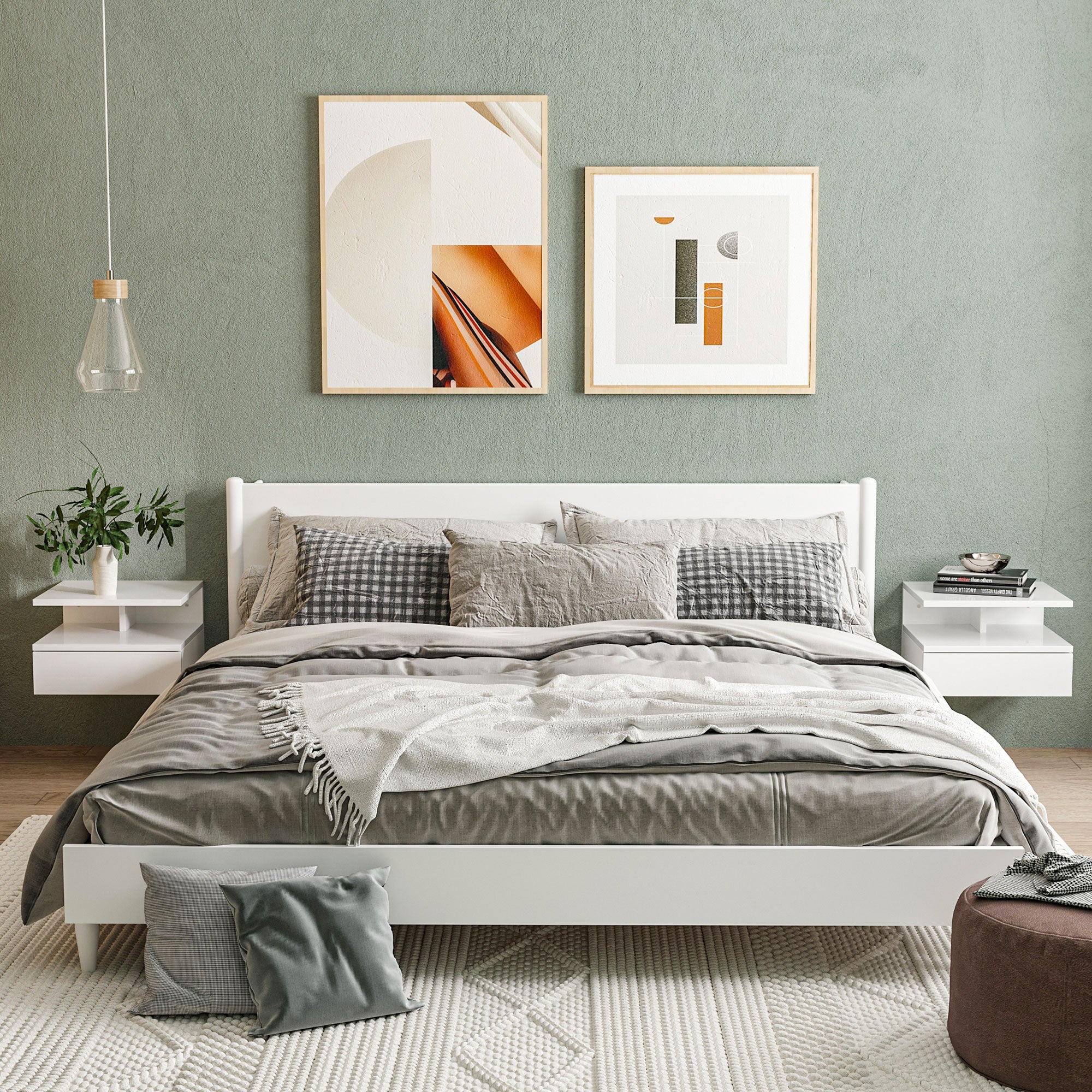 Set of Two Floating High Gloss Bedside Tables with Storage - White