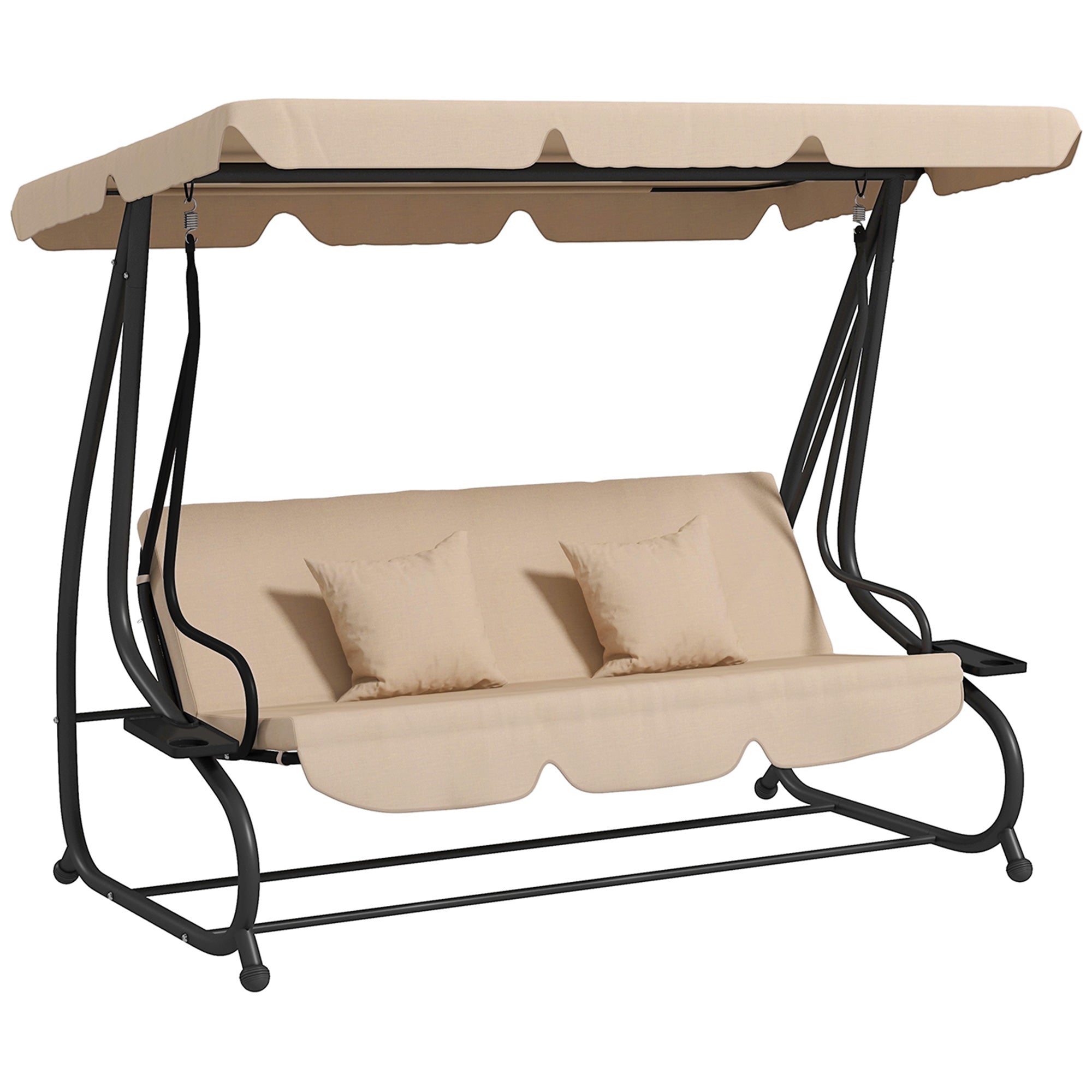 Three-Person Garden Swing Chair with Adjustable Canopy - Light Brown