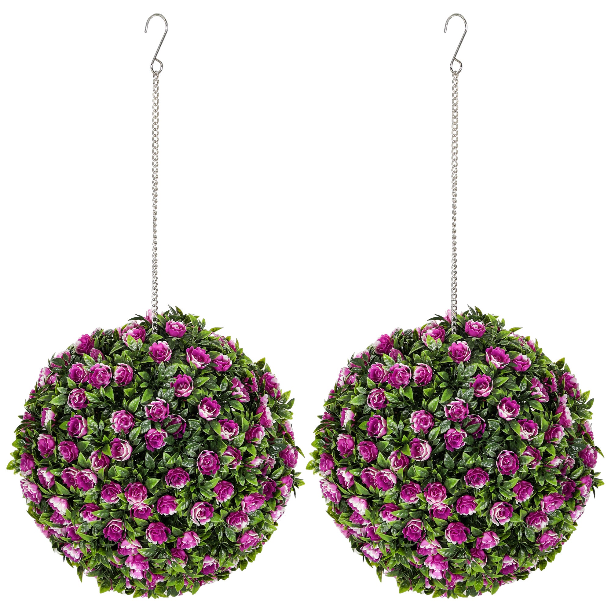 Set of 2 Decorative Artificial Plants, UV-protected Artificial Plant Topiary Rose Balls, Fake Plants for Home Indoor outdoor Decor, 28cm, Purple