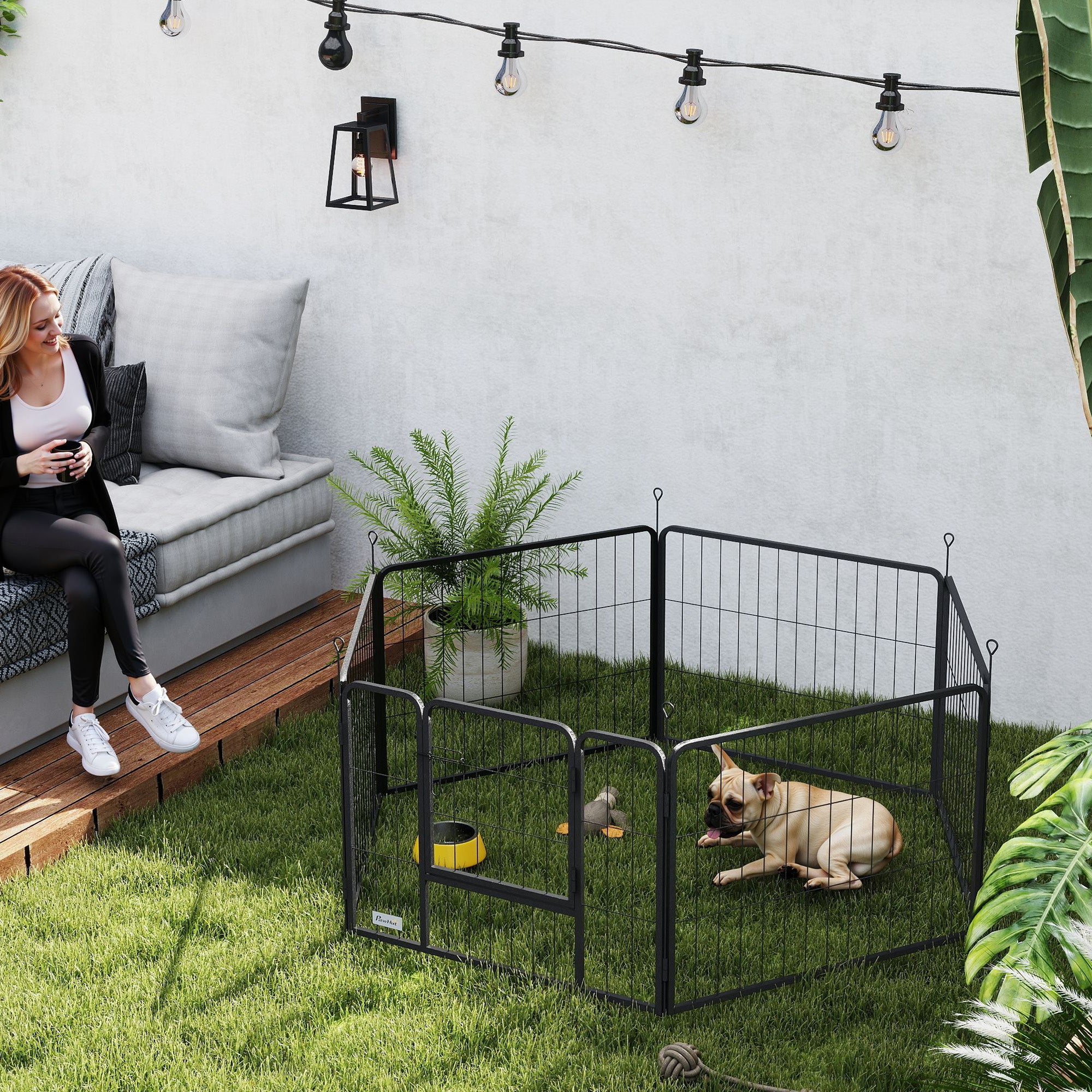 6 Panel Portable Detachable Dog Playpen with Door 60cm High for Small Dogs - Black