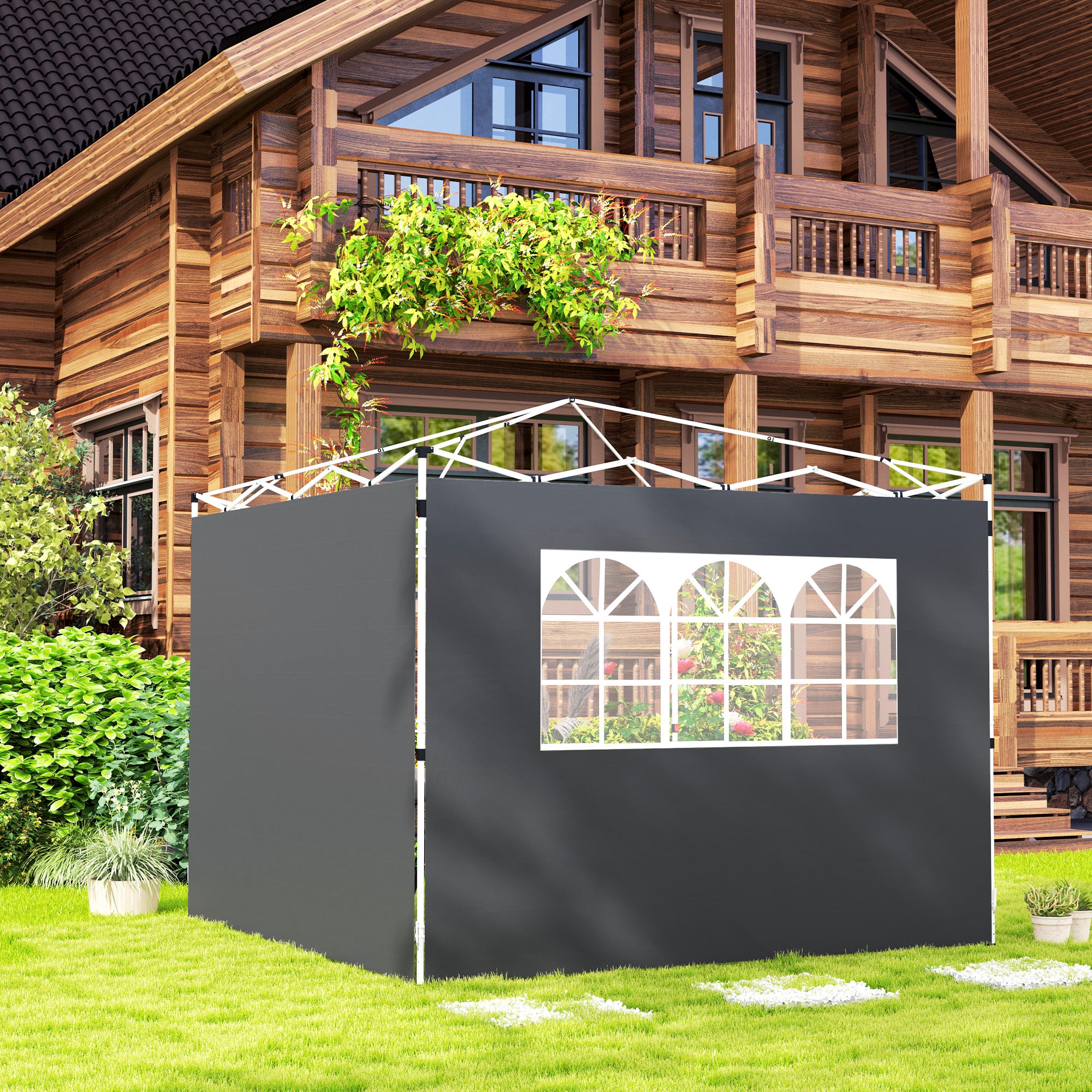 3 Meter Gazebo Replaceable Side Panel Walls with Window - Dark Grey
