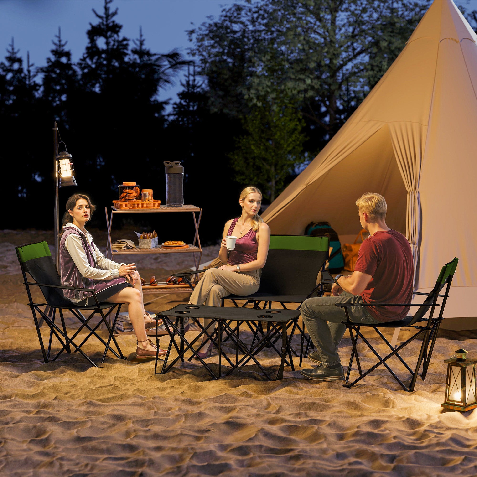 Portable Four-Piece Picnic Table Set for Outdoor Fun - Green