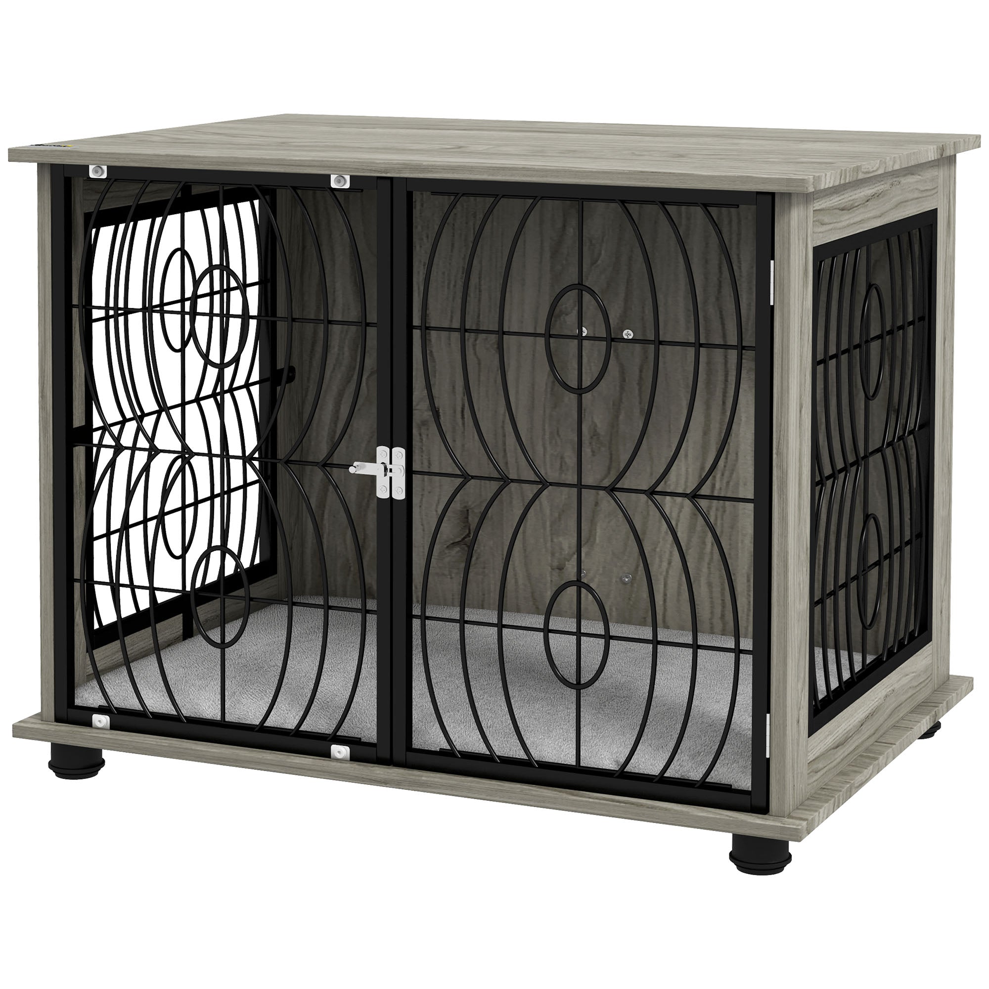 Indoor Dog Crate Furniture End Table w/ Plush Washable Cushion, Lockable Door, for Medium Dogs