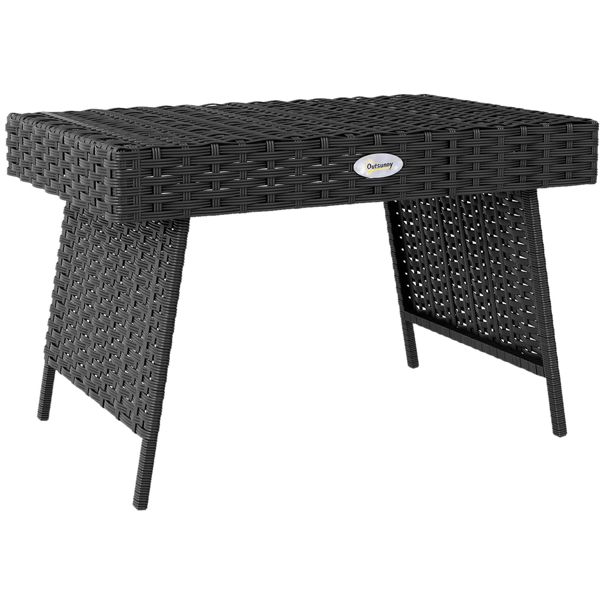 Foldable Outdoor Rattan Side Table with Steel Frame 60x41x41 cm - Black