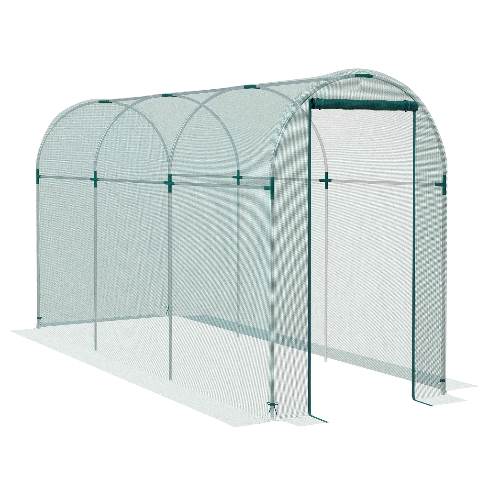360 x 120cm Galvanised Steel Fruit Cage, Plant Protection Tent with Zipped Door, Green