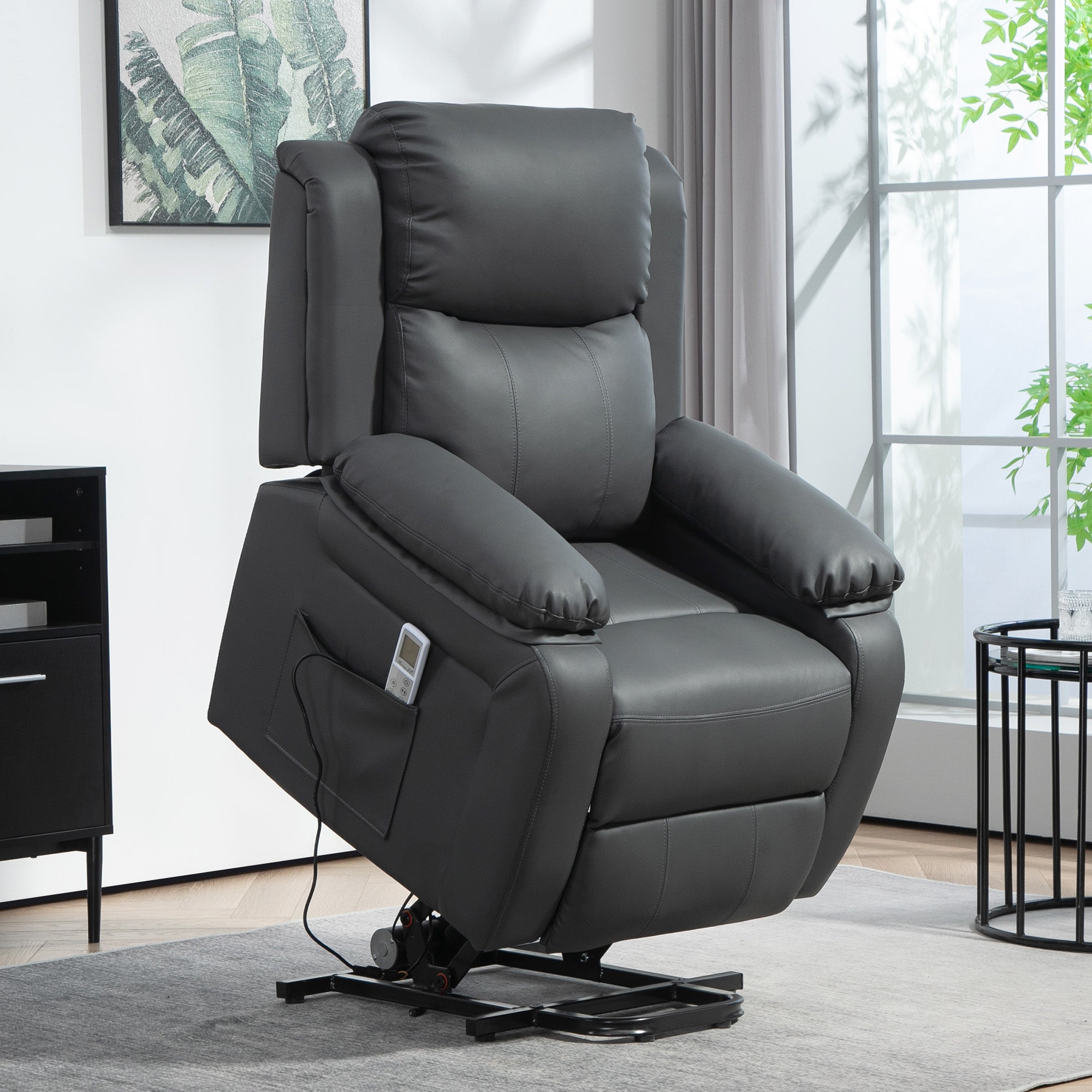 Electric Power Lift Recliner Chair with Massage and Remote Control – Dark Grey Faux Leather