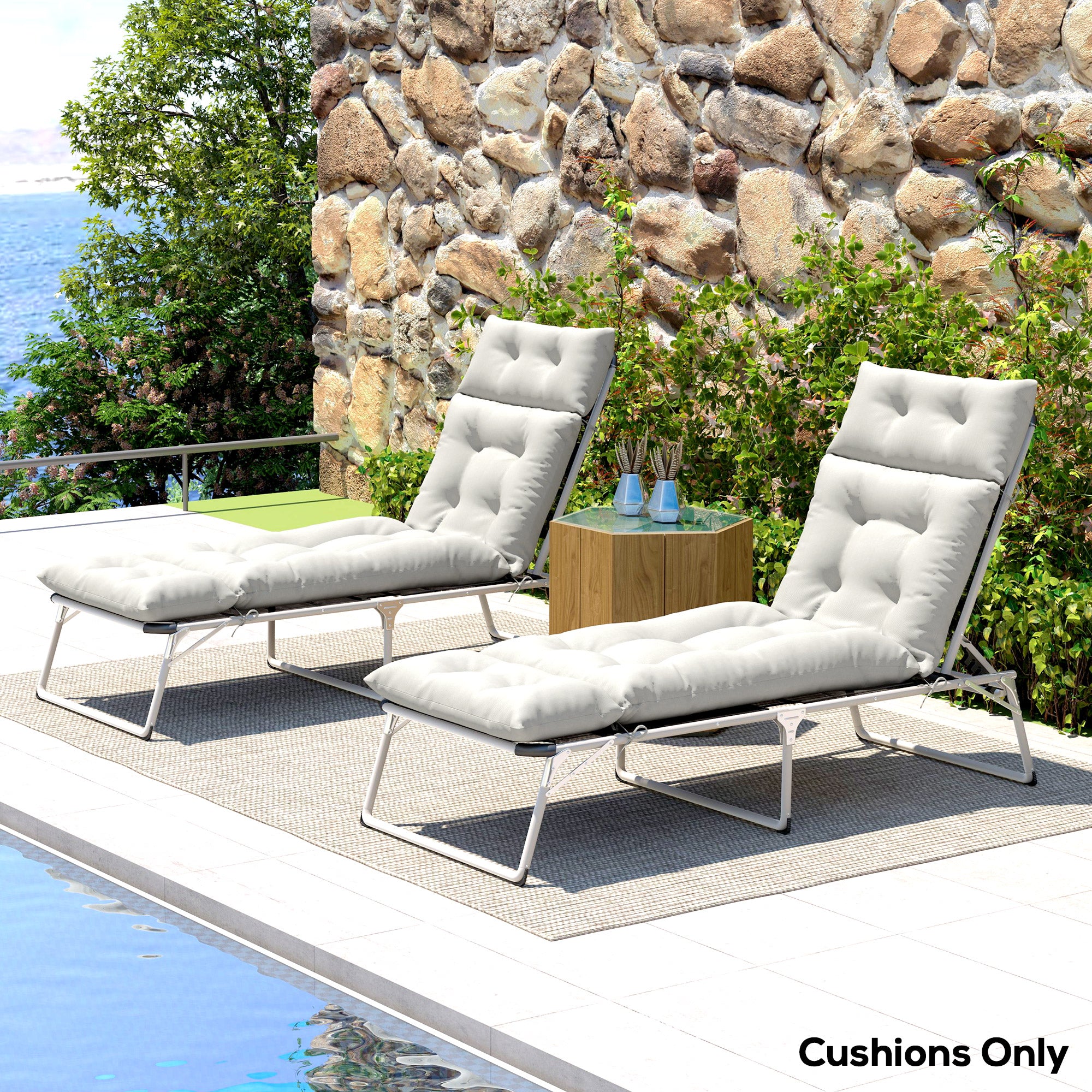 Set of 2 Sun Lounger Cushions with High-Resilience Foam - Light Grey