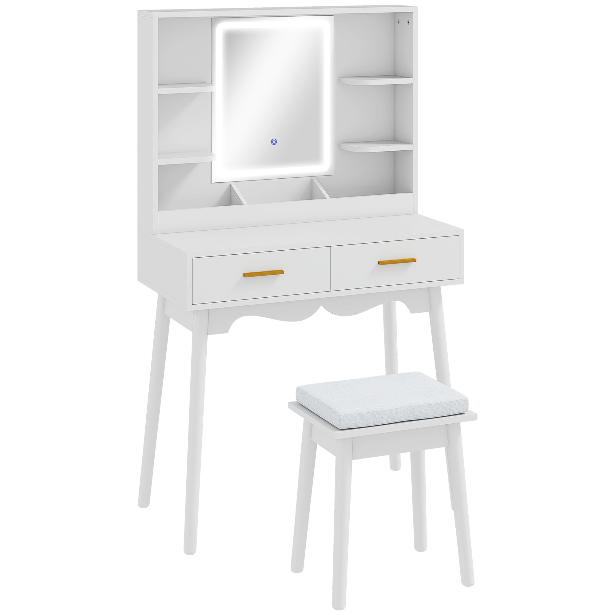 Elegant Dressing Table, with LED Mirror - White