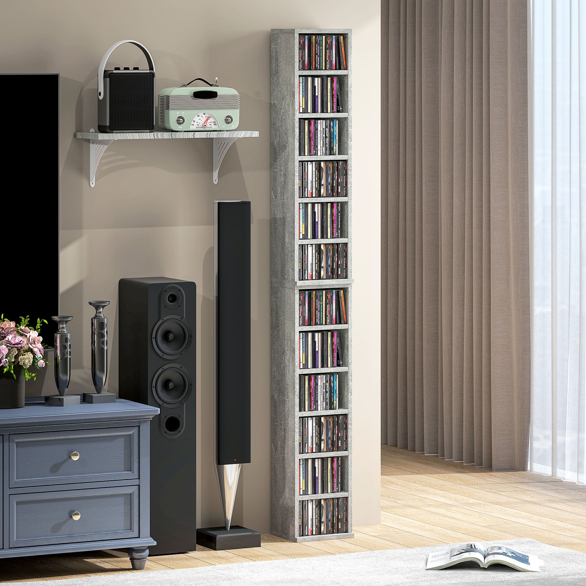 Set of Two 102-CD Storage Units with Adjustable Shelves - Cement Grey