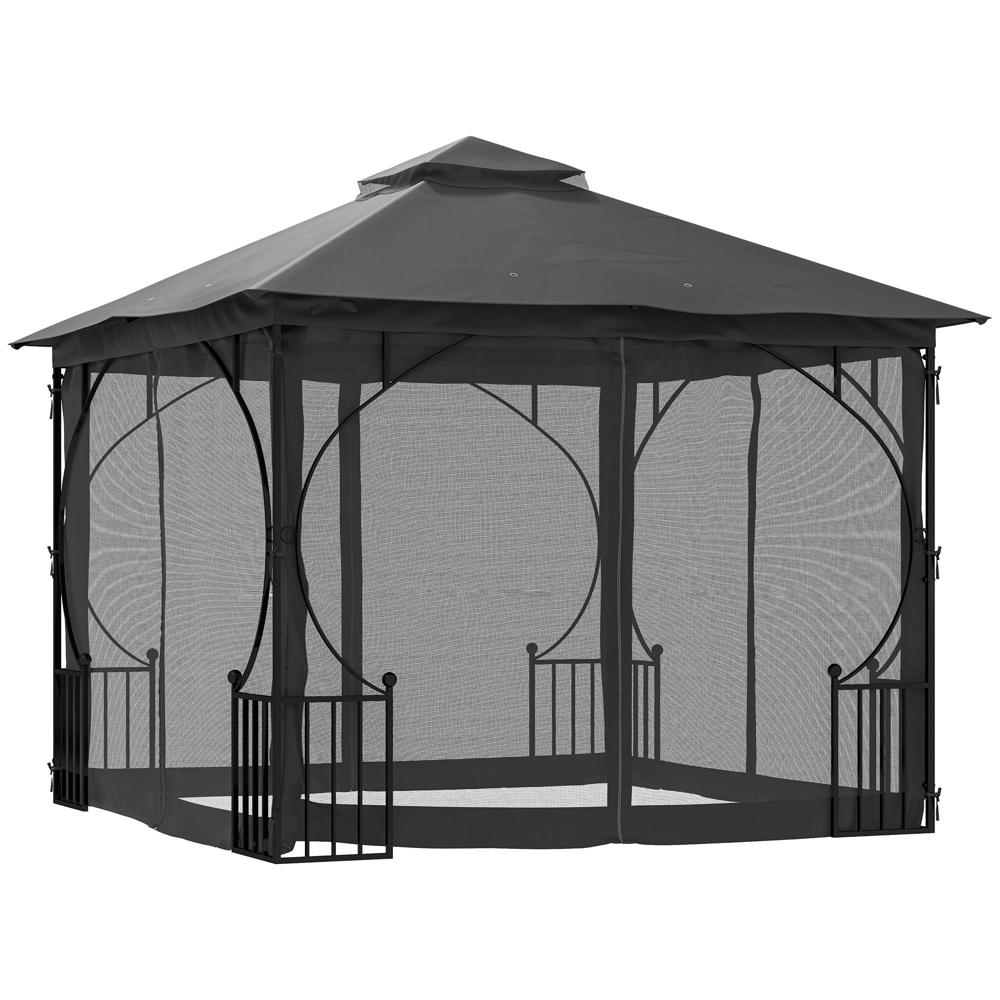 3 x 3 Metre Garden Gazebo with Double Tier Sun Shade - Dark Grey