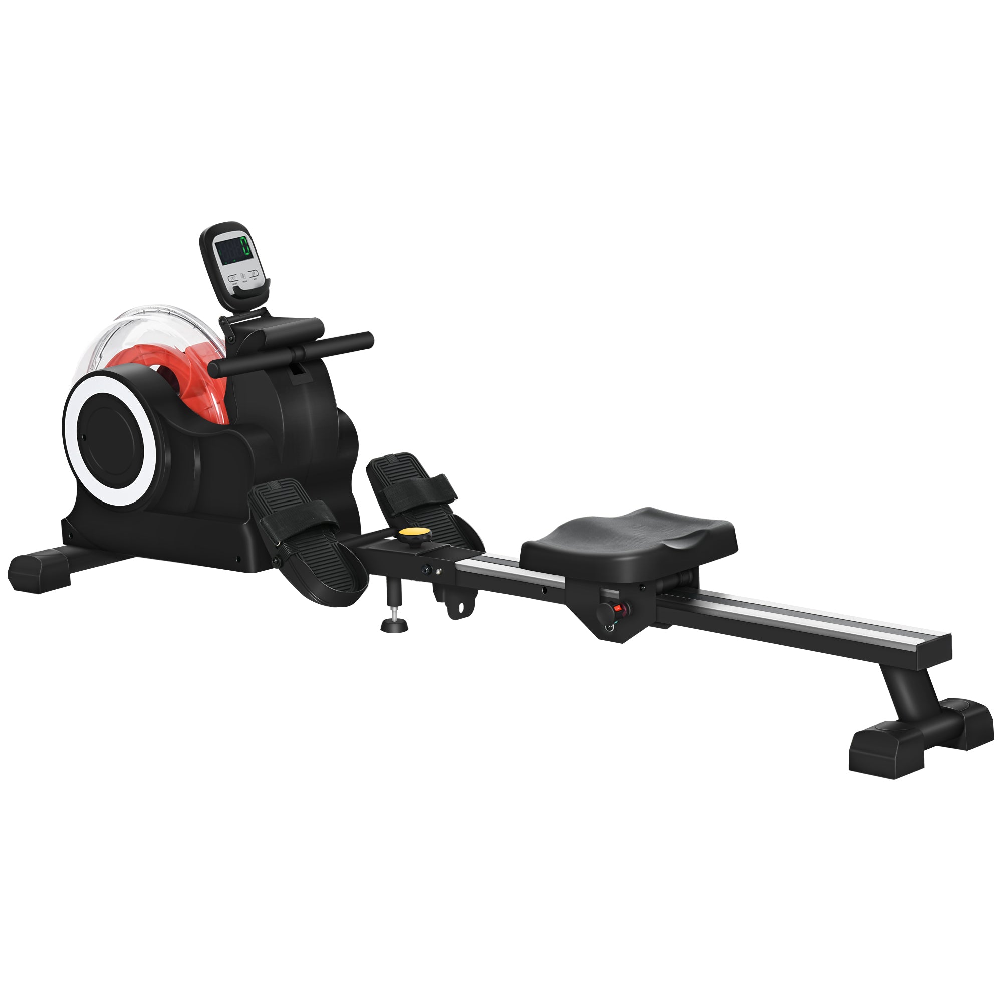 Foldable Water Rower with LCD Monitor and Tablet Holder - Black