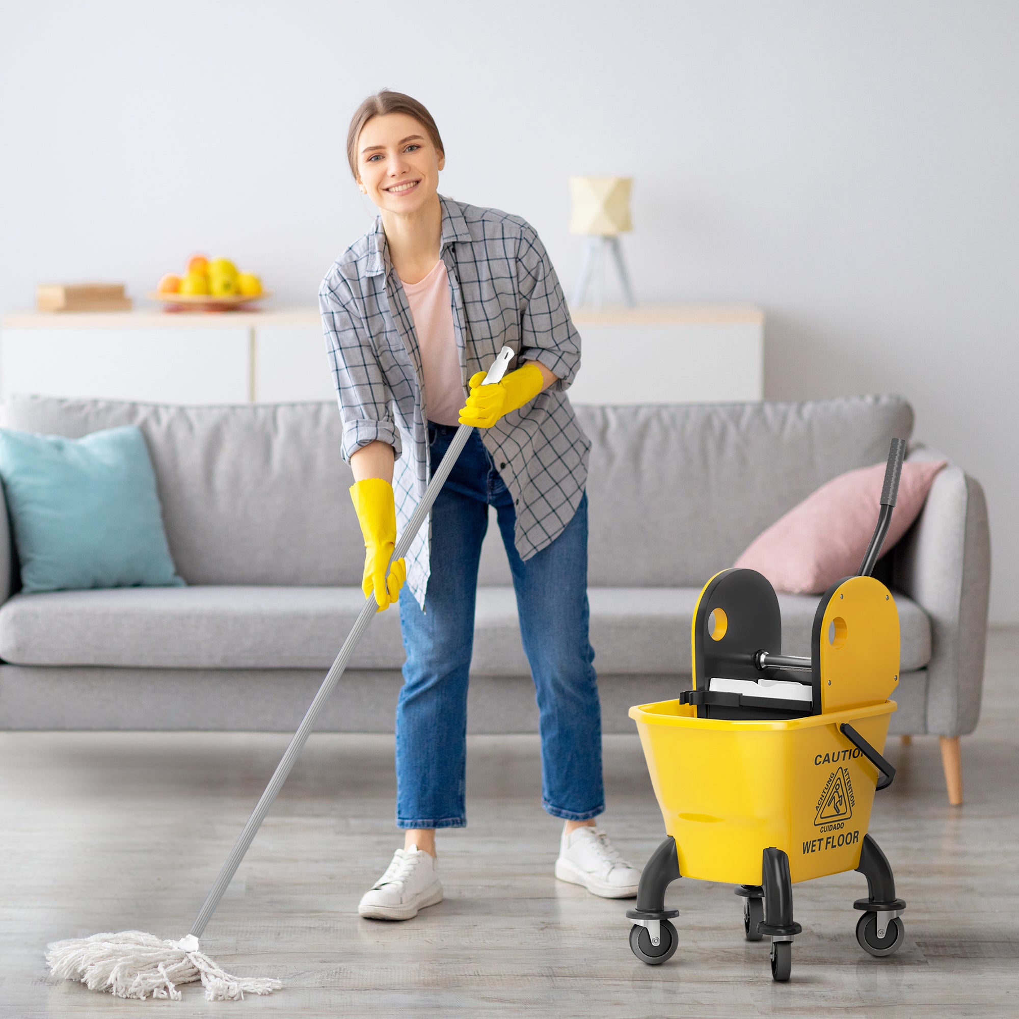 26 Litre Mop Bucket, with Wringer and Mop - Yellow