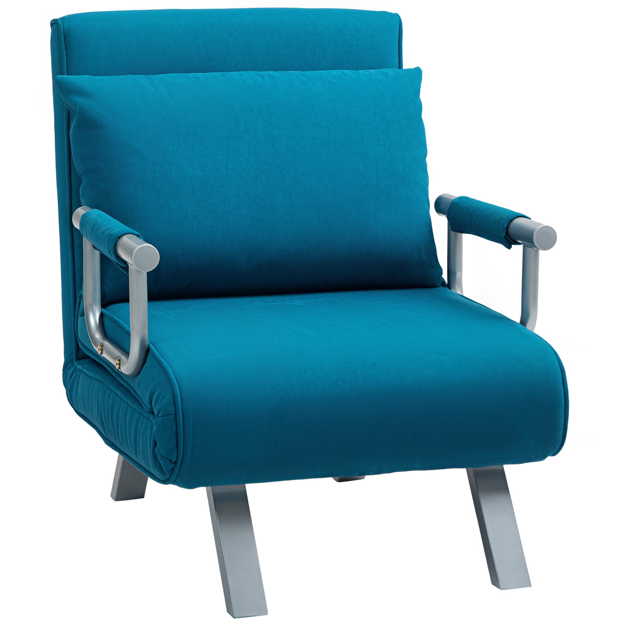 4-in-1 Adjustable Faux Suede Chair Bed with Pillow - Blue