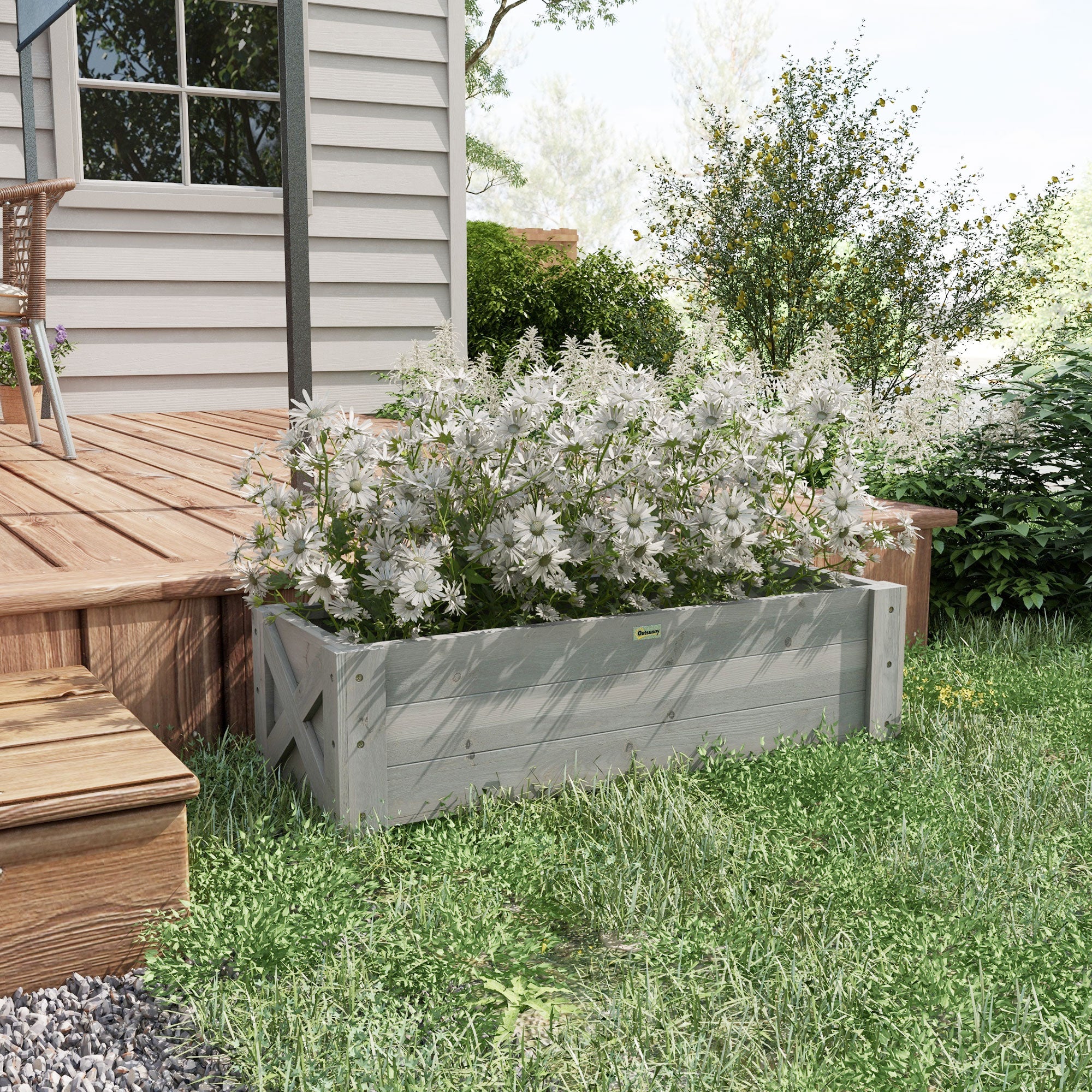 58L Fir Wood Raised Garden Bed Planter for Outdoor Patio Grey