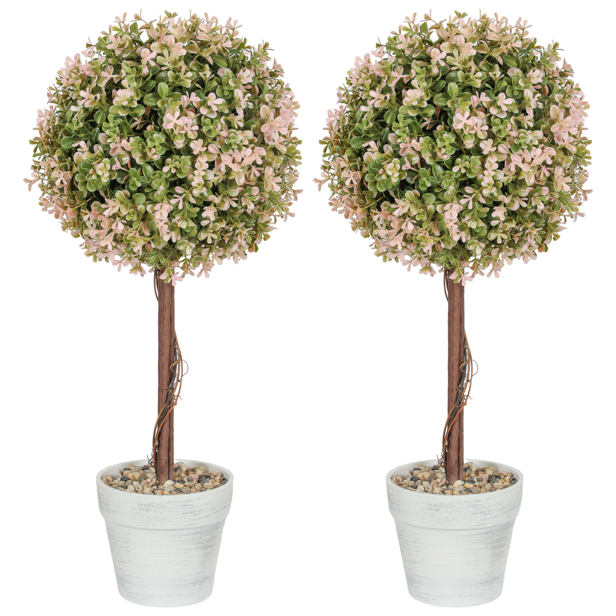 Set of 2 Decorative Artificial Plants, Murraya Flowers in Pot, Fake Plants for Home Indoor outdoor Decor, 60cm, Cream White