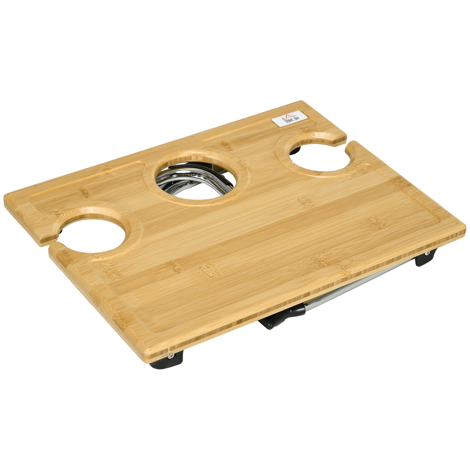 Portable Bamboo Picnic Table with Wine and Glass Holders - Natural