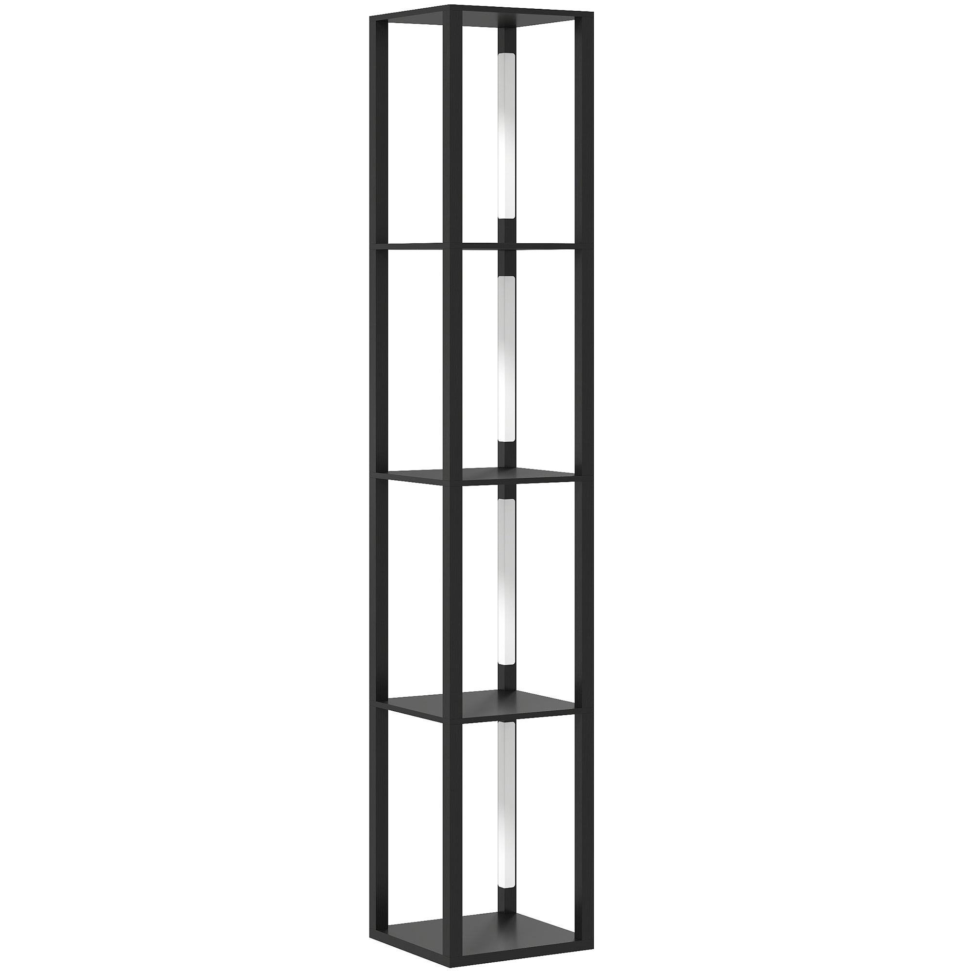 LED Floor Lamp with Shelves, Modern Dimmable Standing Lamp with 3 Brightness Levels and Foot Switch for Living Room, Bedroom, Office, Black
