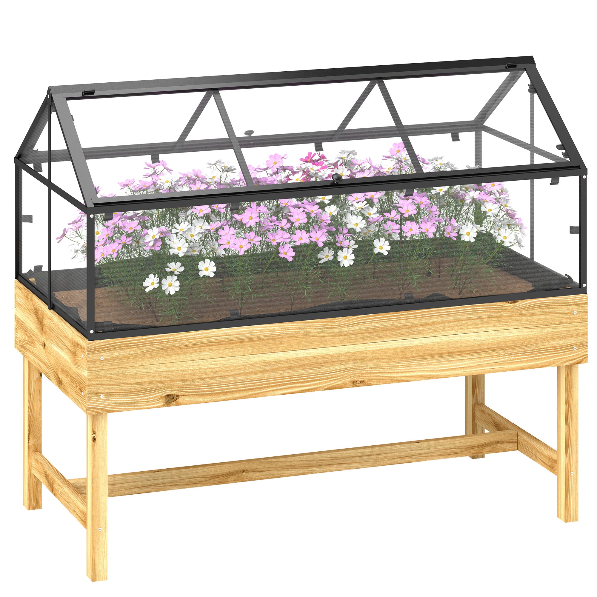 60 x 120cm Raised Garden Bed with Wooden Base and Cover - Natural