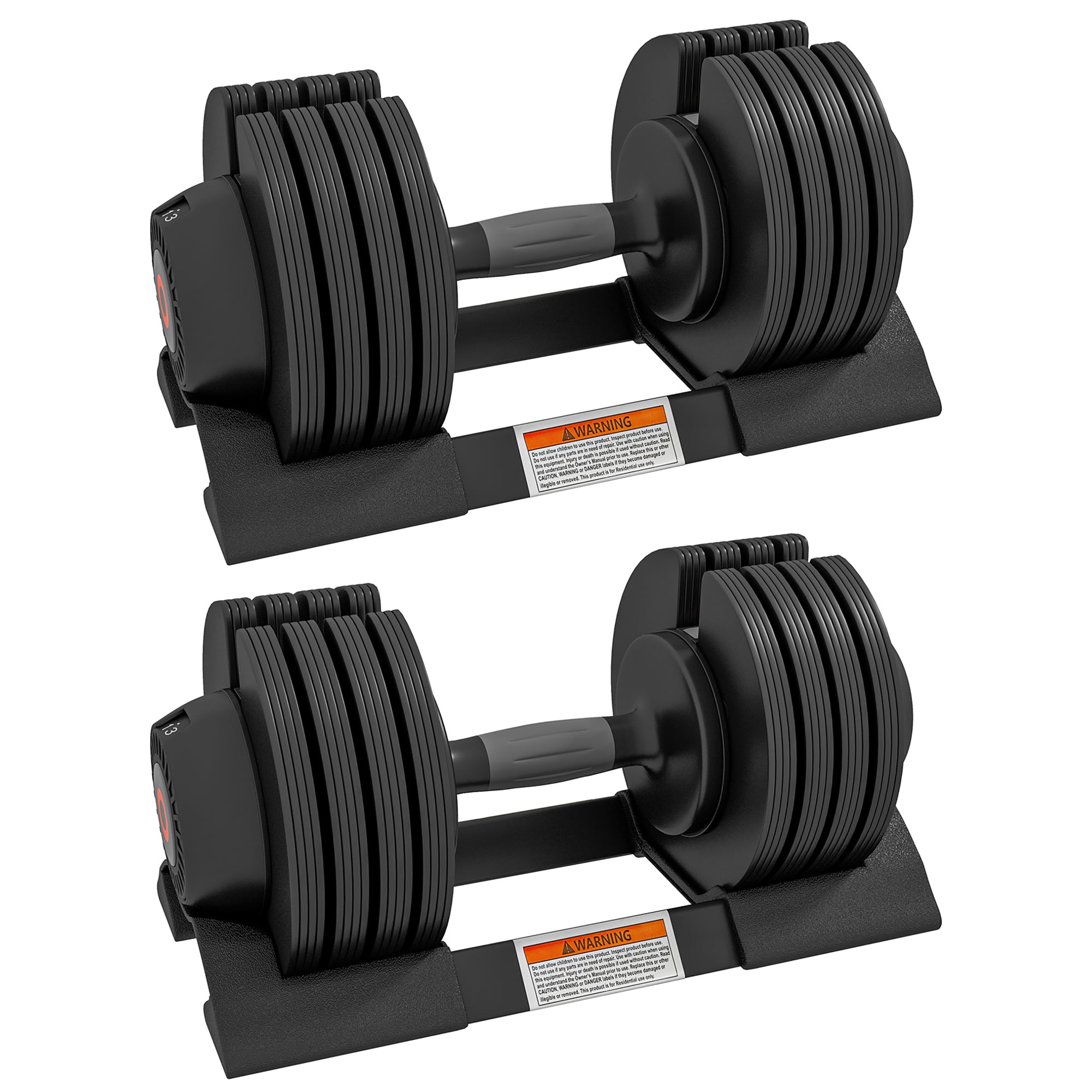 2 Piece Adjustable Dumbbells Set with Non-Slip Handle and Storage Tray - Black
