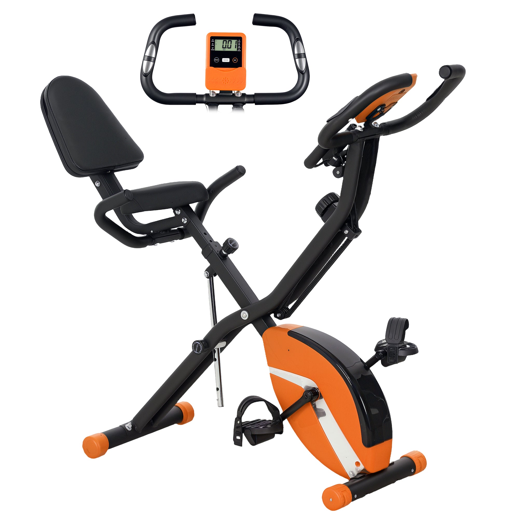 5-In-1 Foldable Exercise Bike with Arm Bands and Magnetic Resistance - Orange