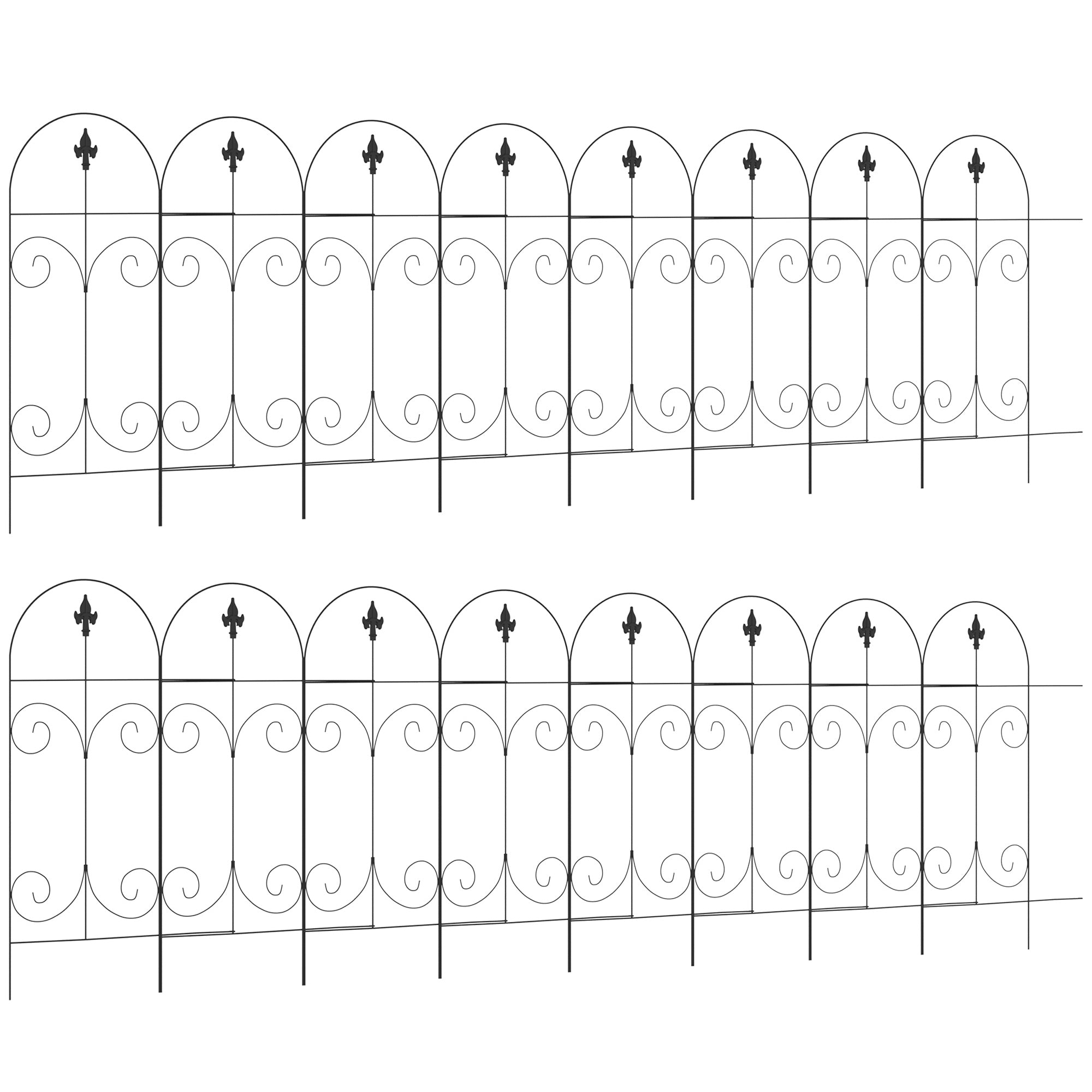 Decorative Garden Fencing, 16PCs 44in x 25ft Outdoor Picket Fence Panels, Rustproof Metal Wire Landscape Flower Bed Border Edging, Black