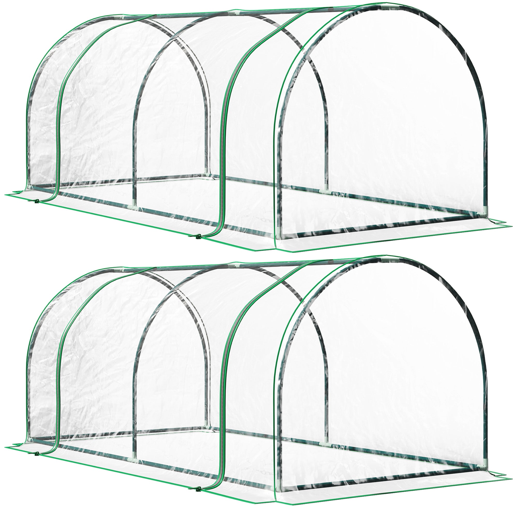 Set of 2 Portable Tunnel Greenhouses with Steel Frame and Roll-up Door - Clear