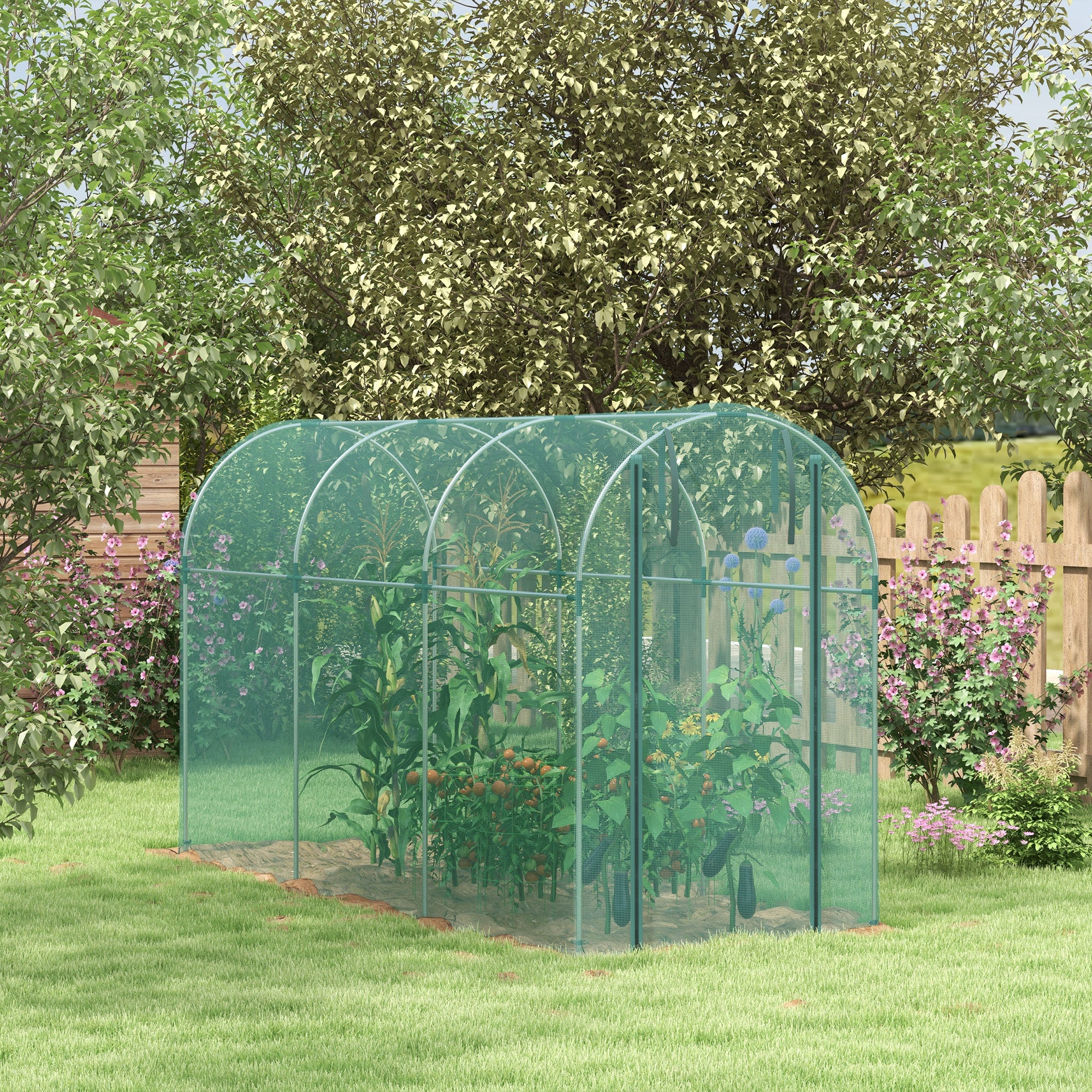 360 x 120cm Galvanised Steel Fruit Cage, Plant Protection Tent with Zipped Door, Green