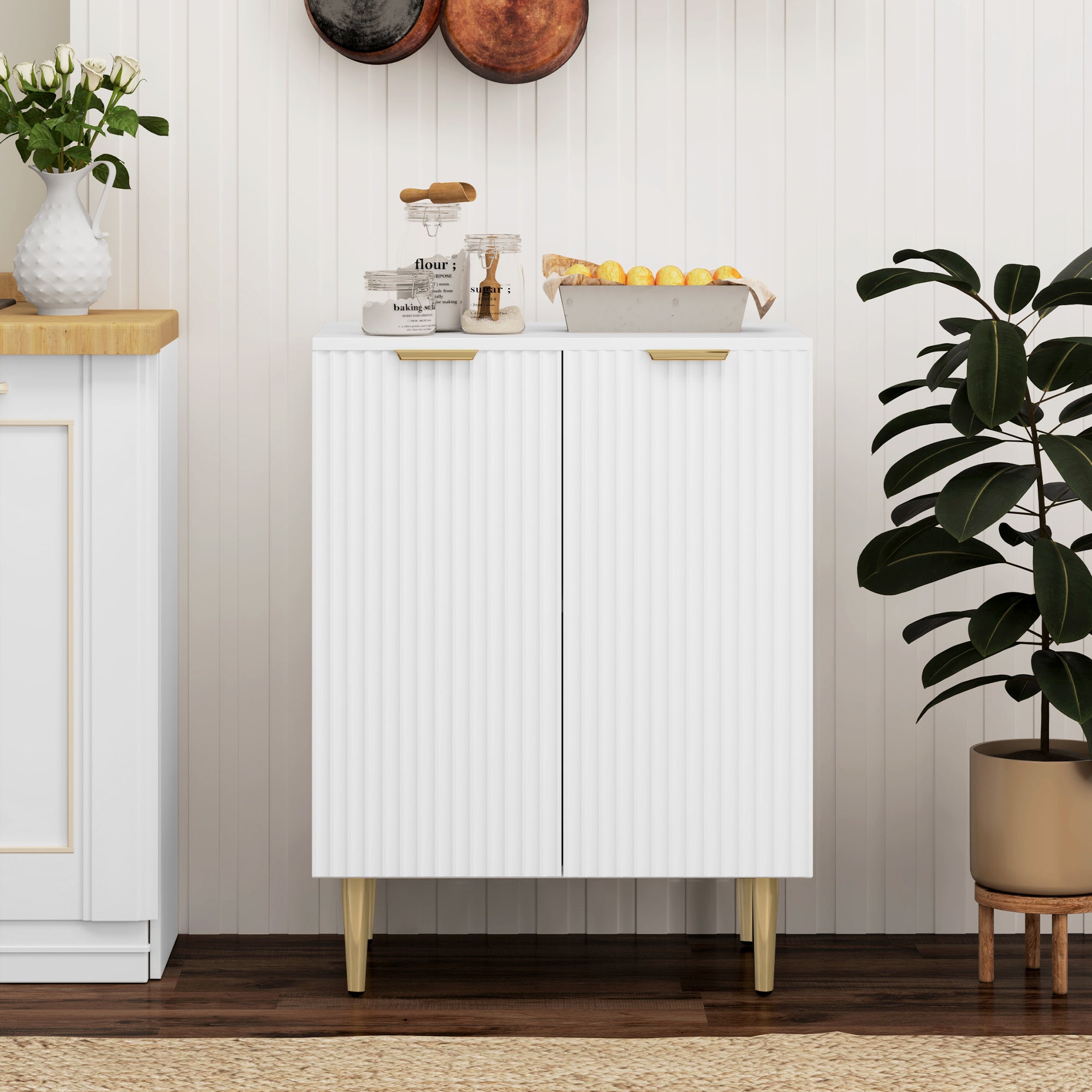 Adjustable Shelf Sideboard with Two Compartments - White