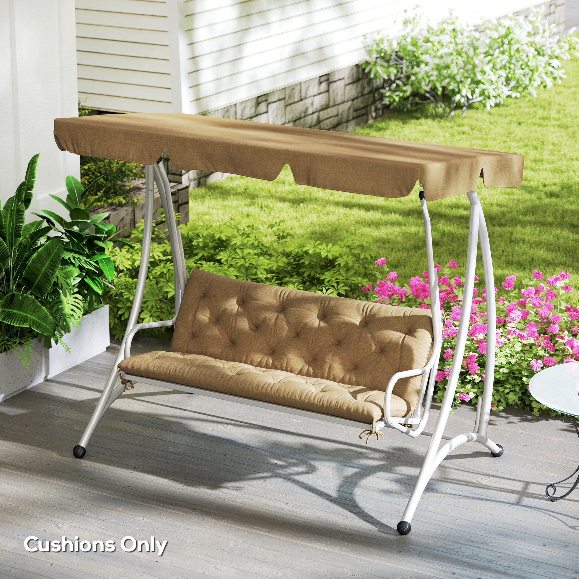 Three-Seater Bench Cushion 150cm with Tie Fastenings - Khaki
