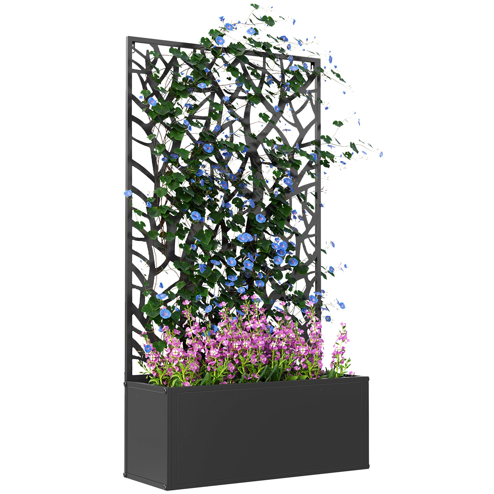 Outdoor Metal Planter with Tree Cut-Out Trellis 23x58cm - Black