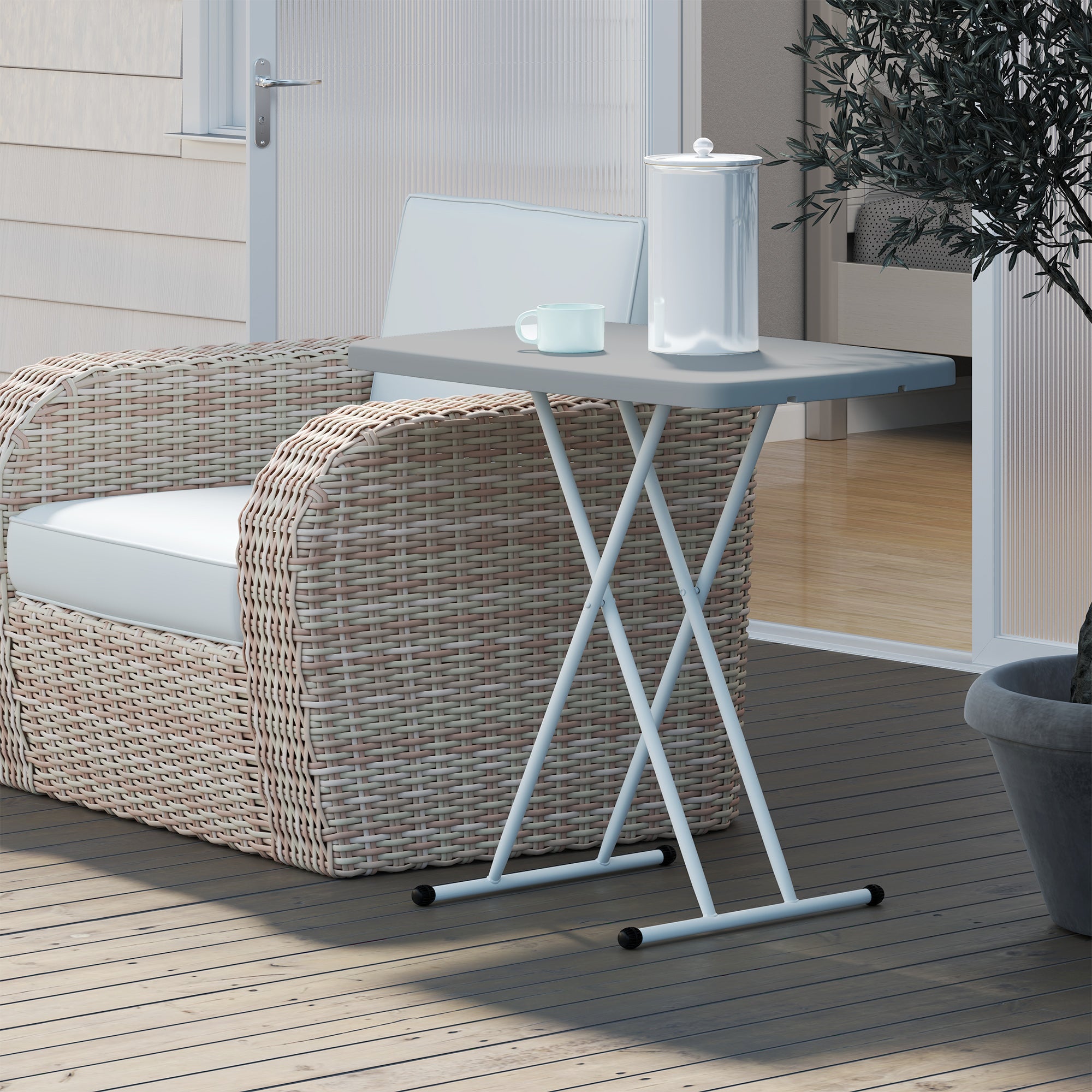 Minimal Adjustable Height Folding Outdoor Table - Grey White