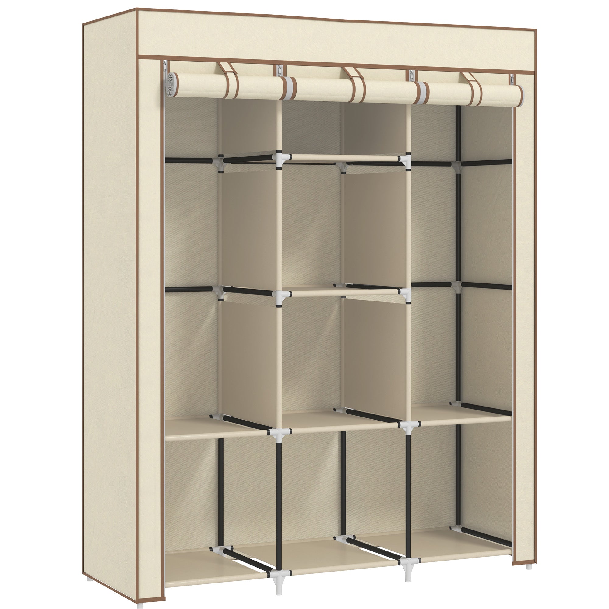 Fabric Wardrobe with Rails and Shelves for Easy Organization - Cream White