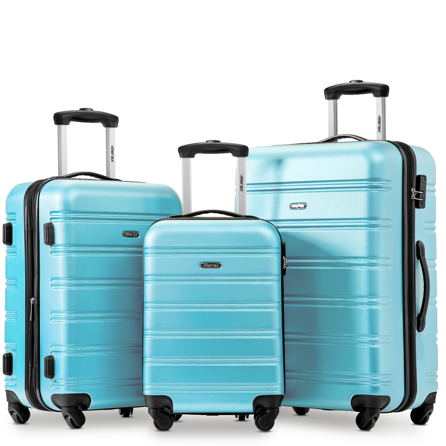 20/24/28 Inch Set of 3 ABS Hard Shell 4-Wheel Travel Luggage with Silent Wheels, Secure Combination Lock, Trolley Suitcase Set, Blue