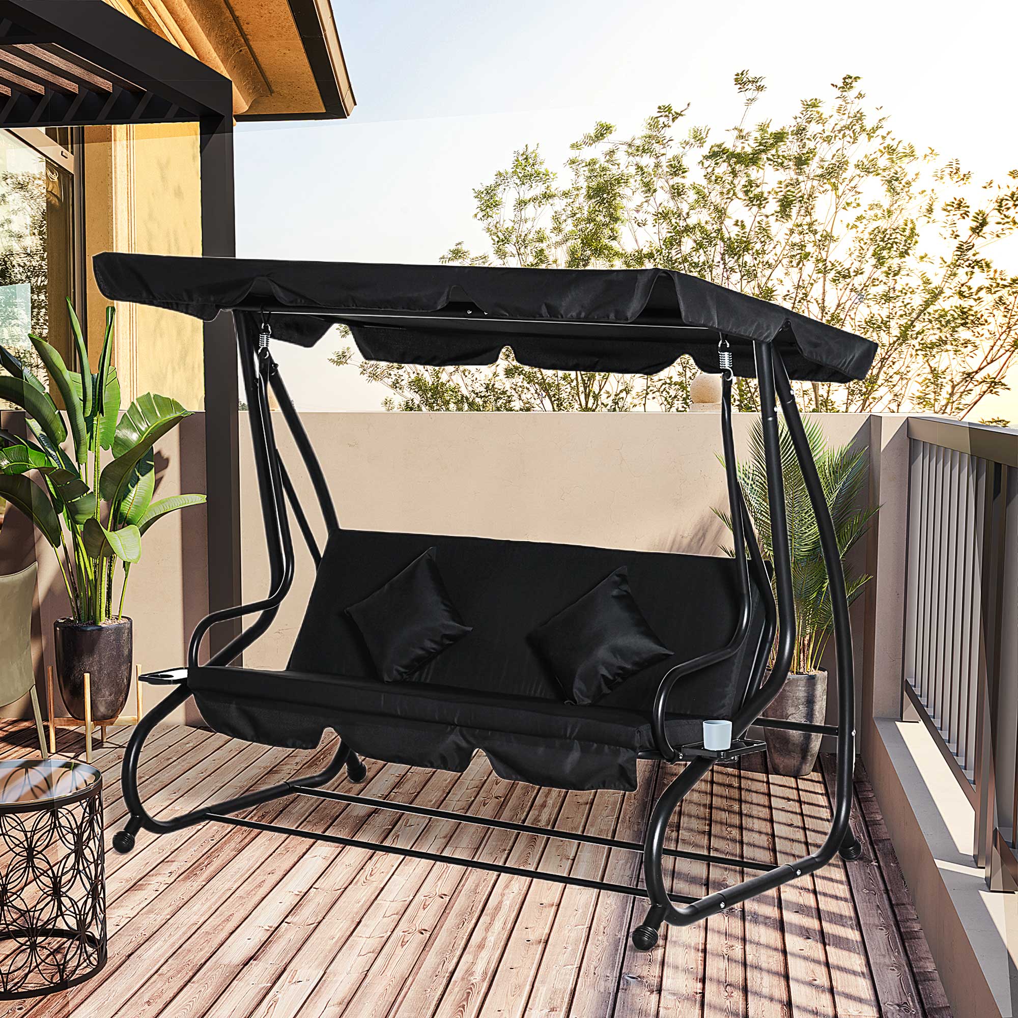 Three-Seater Garden Swing Bed - Black