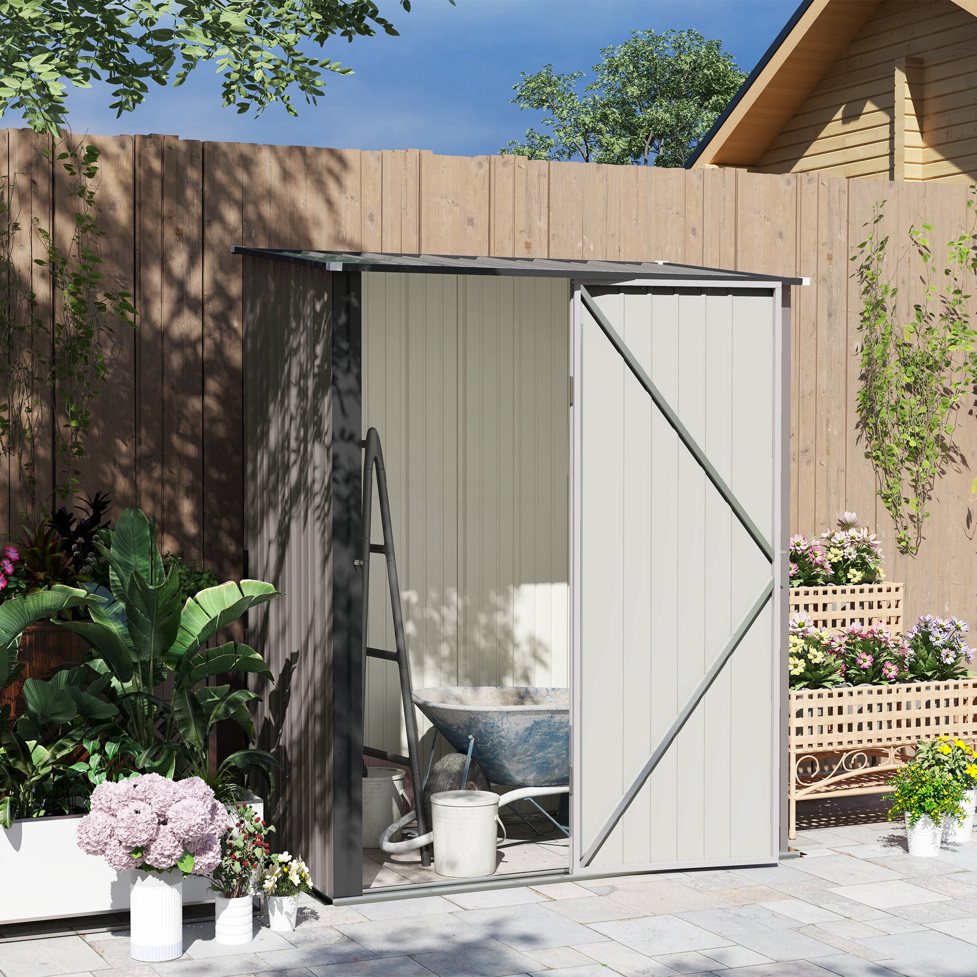 5.3 x 3.1ft Corrugated Steel Garden Storage Shed - Light Grey