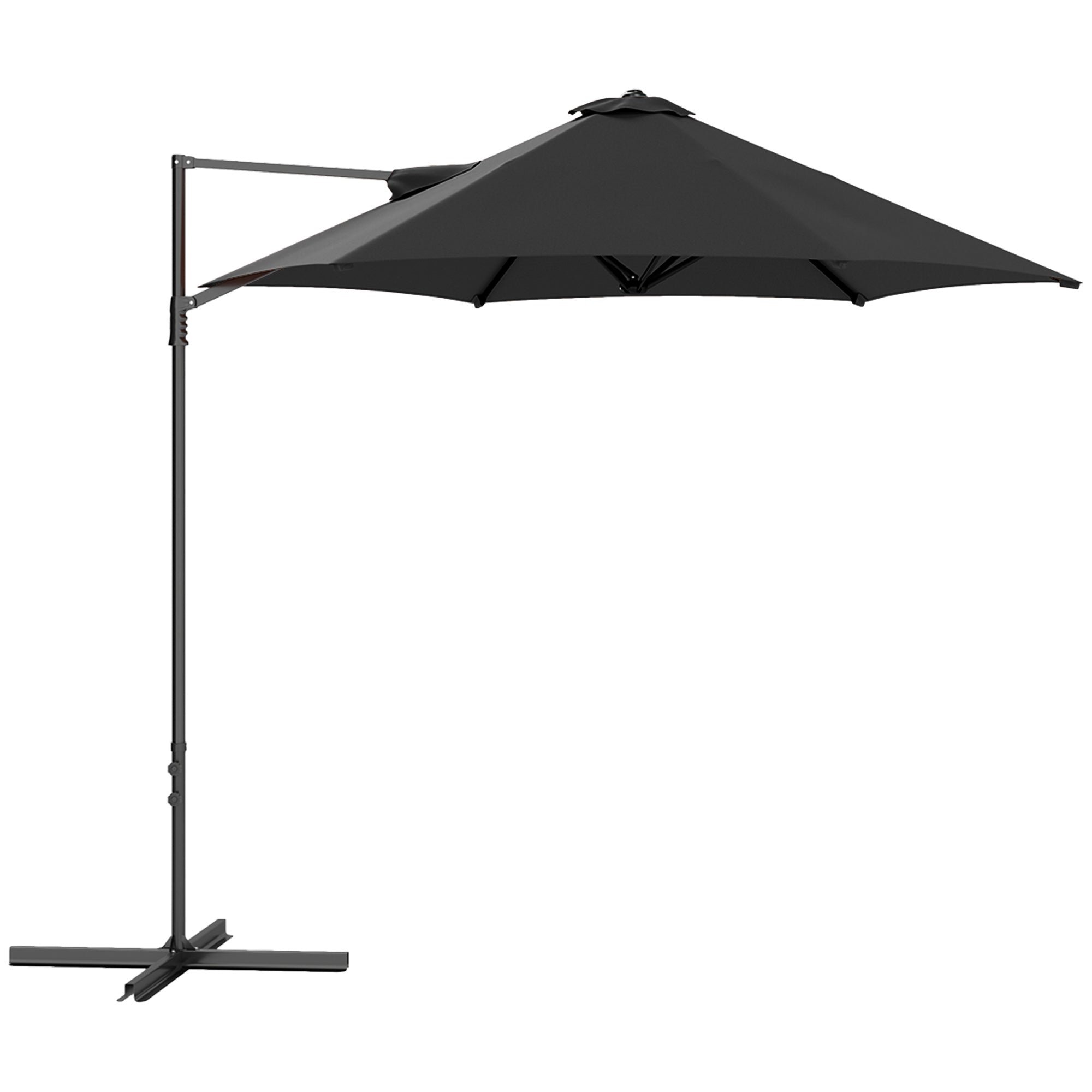 2.5m Rotating Cantilever Parasol with Base 256cm Canopy - Black