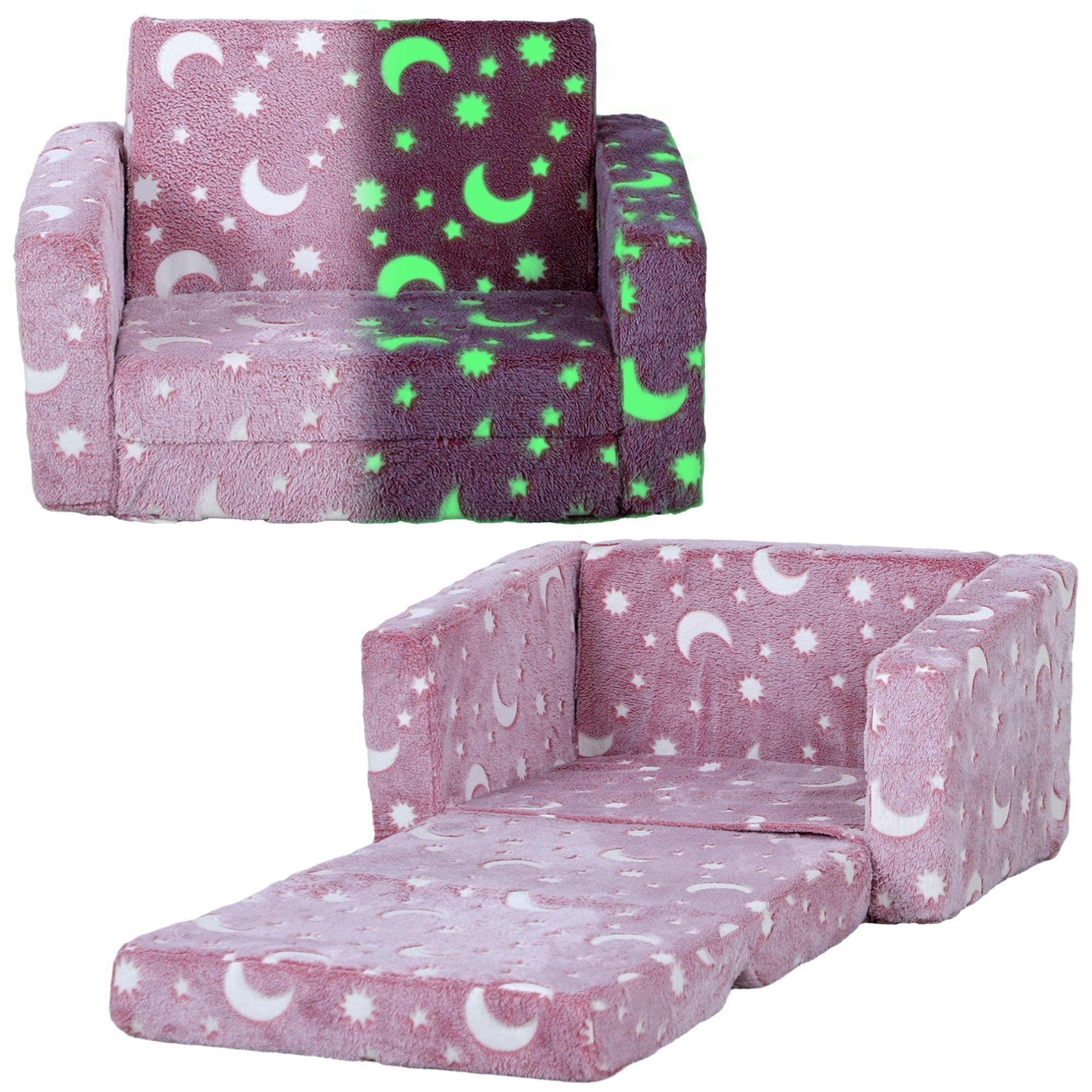 2 in 1 Kids Folding Armchair Bed with Glow in The Dark Cosmic Design Blue