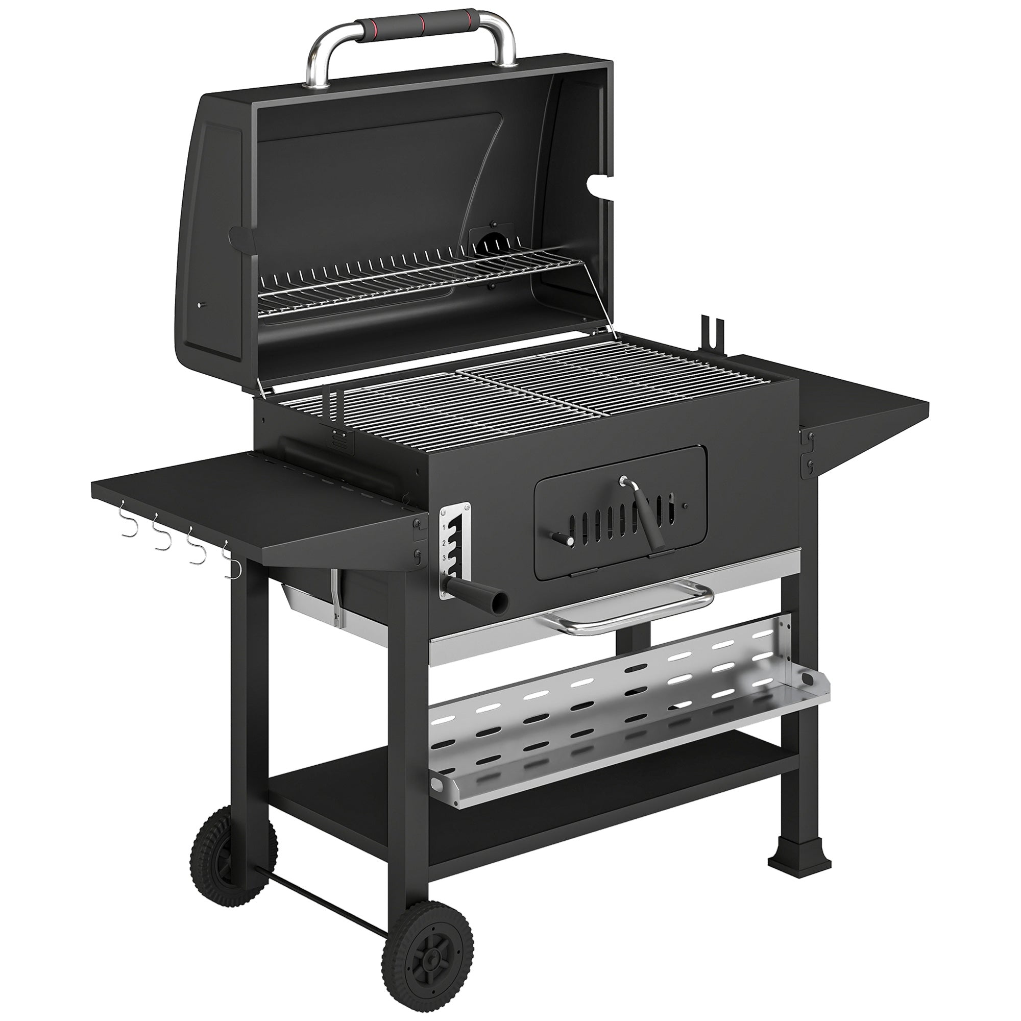 Charcoal BBQ Grill Smoker with Electric Rotisserie Kit, Portable Barbecue Grill with Warming Rack, Black