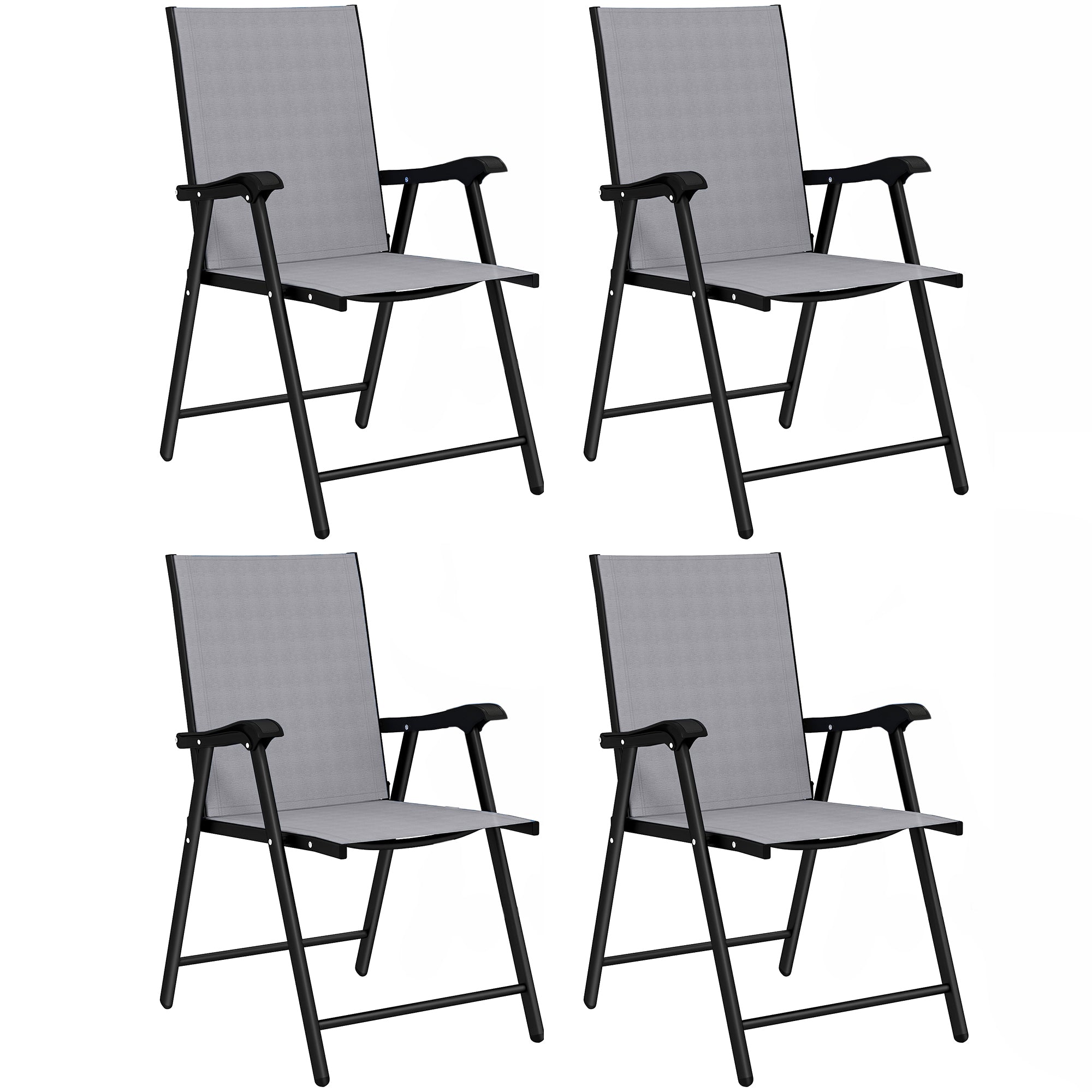 Folding Garden Chairs Set of 4, Foldable Garden Dining Chairs with High Back, Armrests, Texteline Seat, Light Grey