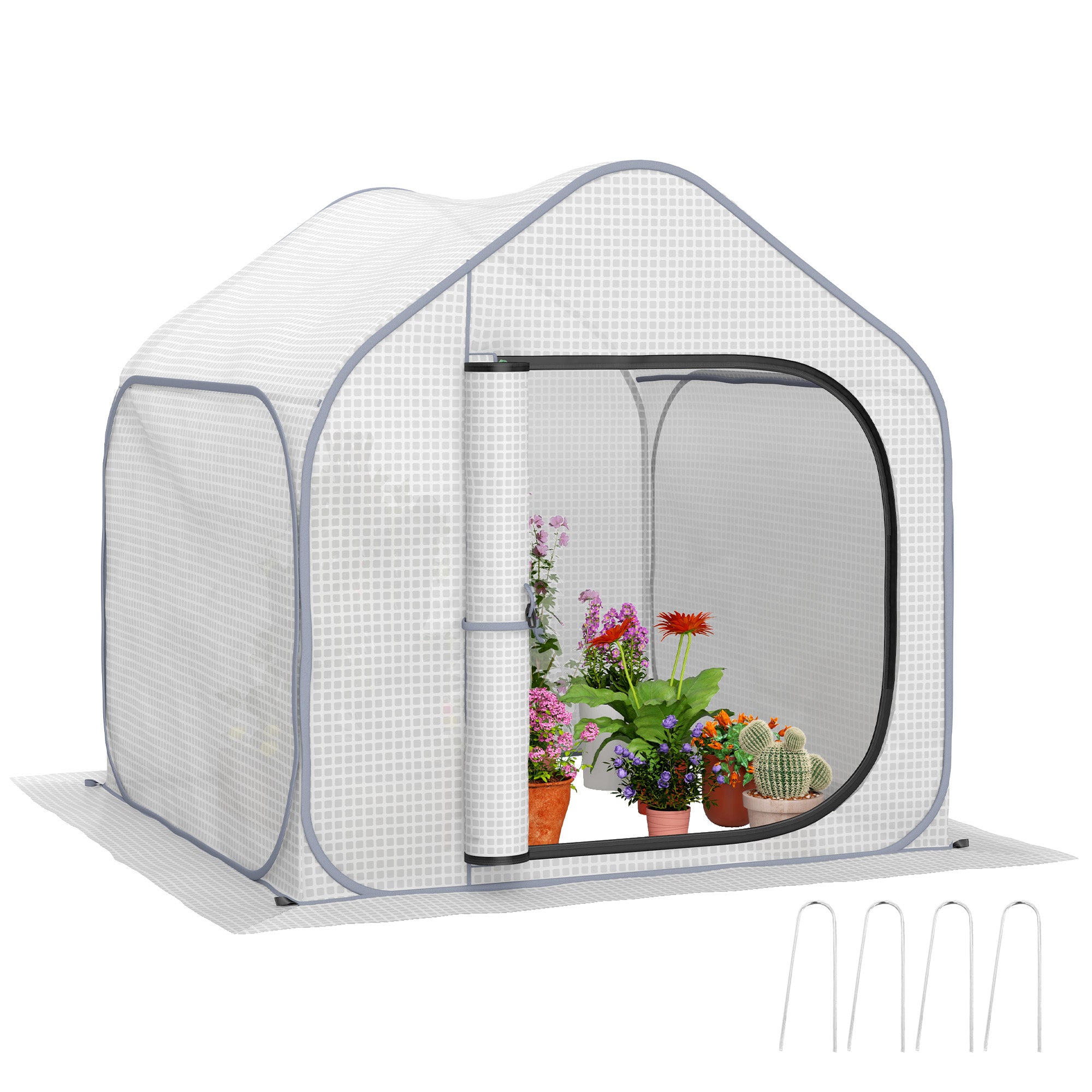 150 x 148cm Portable Pop-Up Greenhouse with Plastic Cover - White