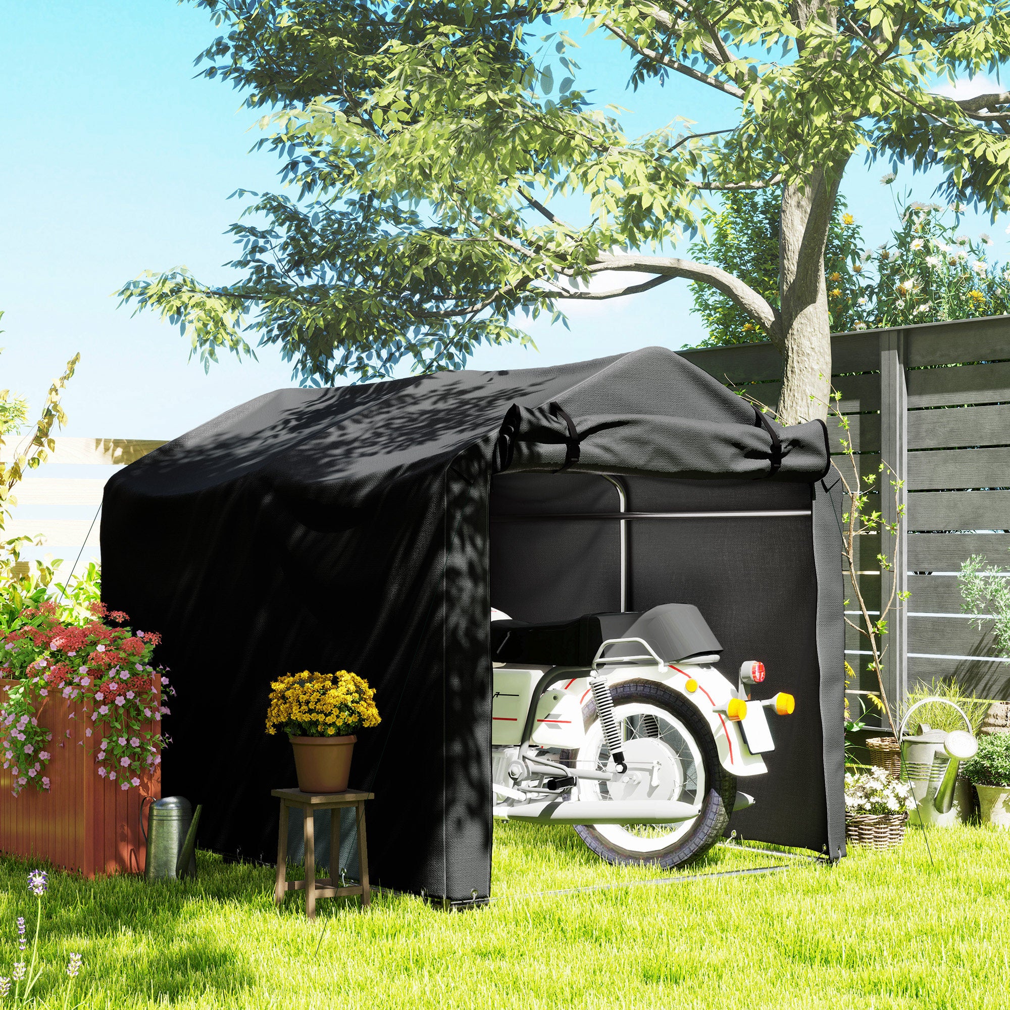 Garden Storage Tent with Roll-Up Door Waterproof Shelter - Black