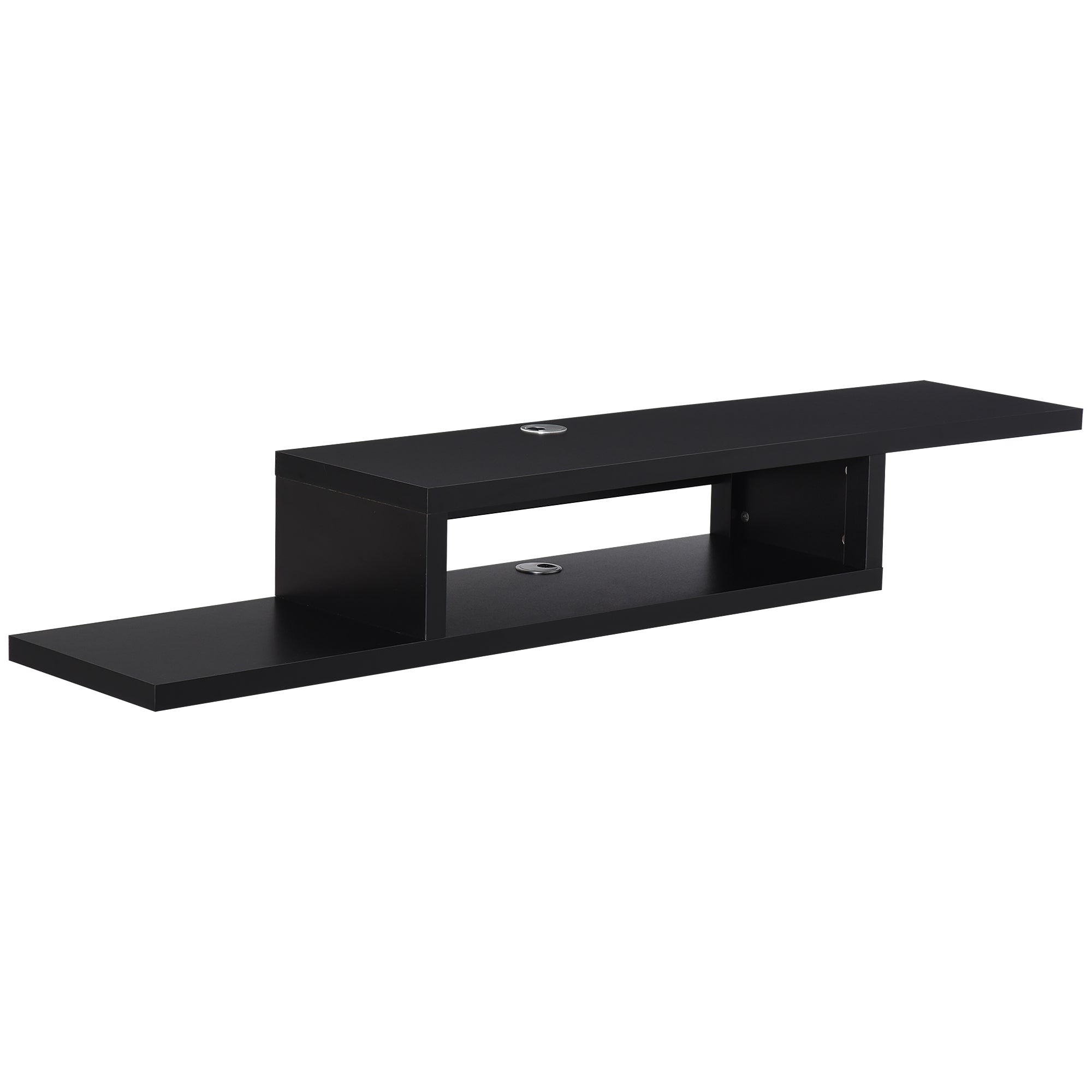 Floating TV Unit, Wall Mounted TV Stand with Open Shelf and 2 Cable Holes, Entertainment Unit for Living Room, Black